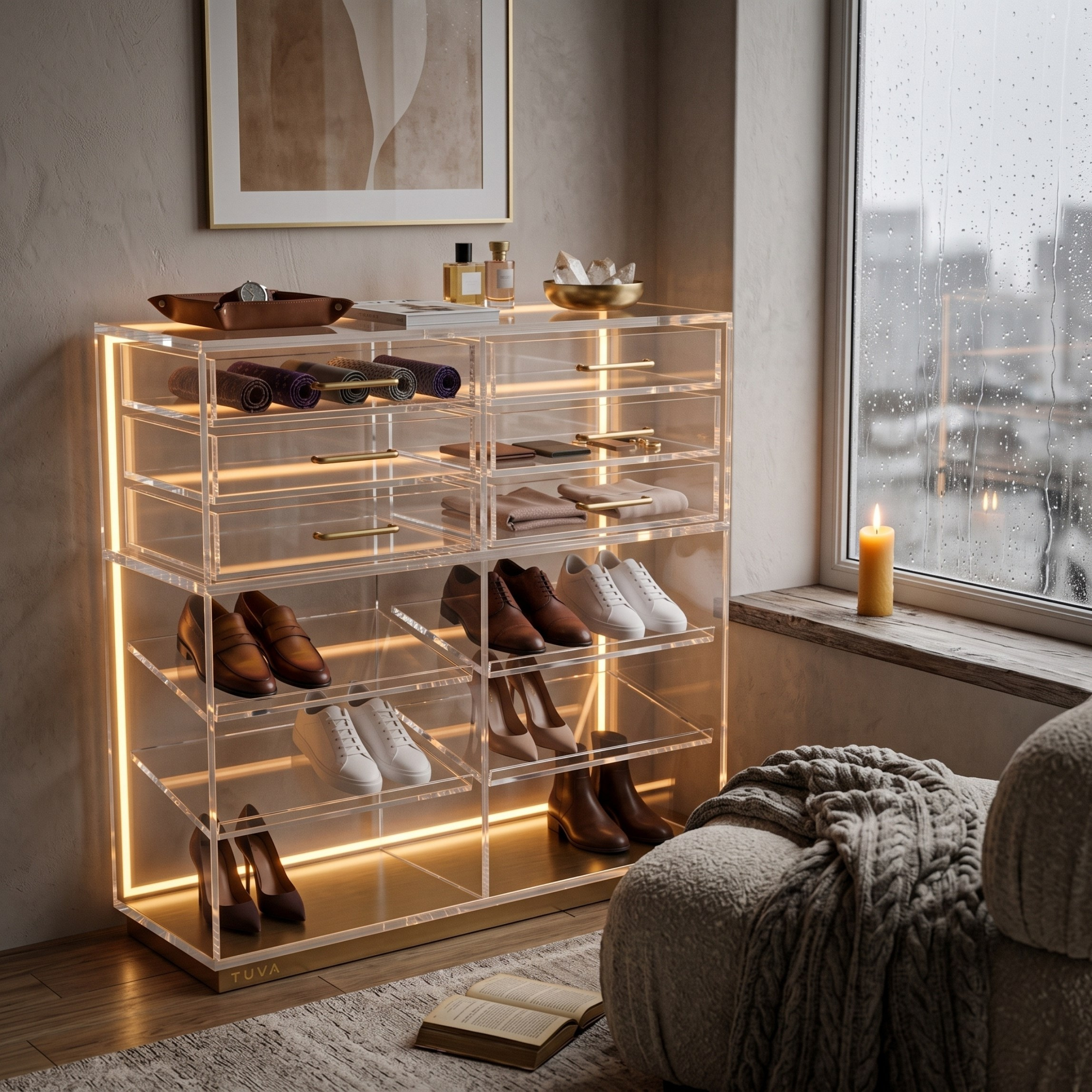 The ACRYLIGHT PEDESTAL |  Lüks Led Aydınlatmalı Şeffaf Pleksiglas Şifonyer ve Konsol