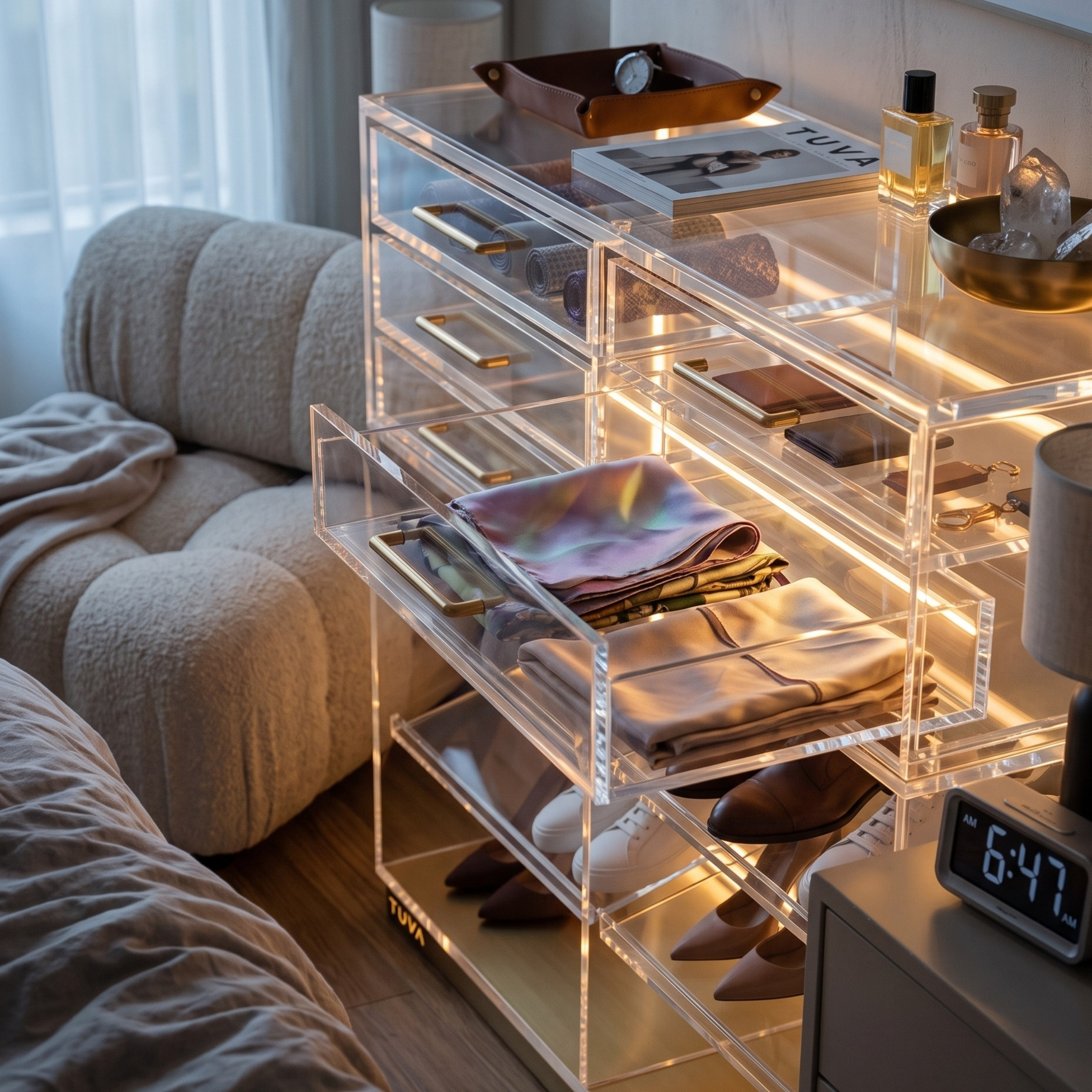 The ACRYLIGHT PEDESTAL |  Lüks Led Aydınlatmalı Şeffaf Pleksiglas Şifonyer ve Konsol