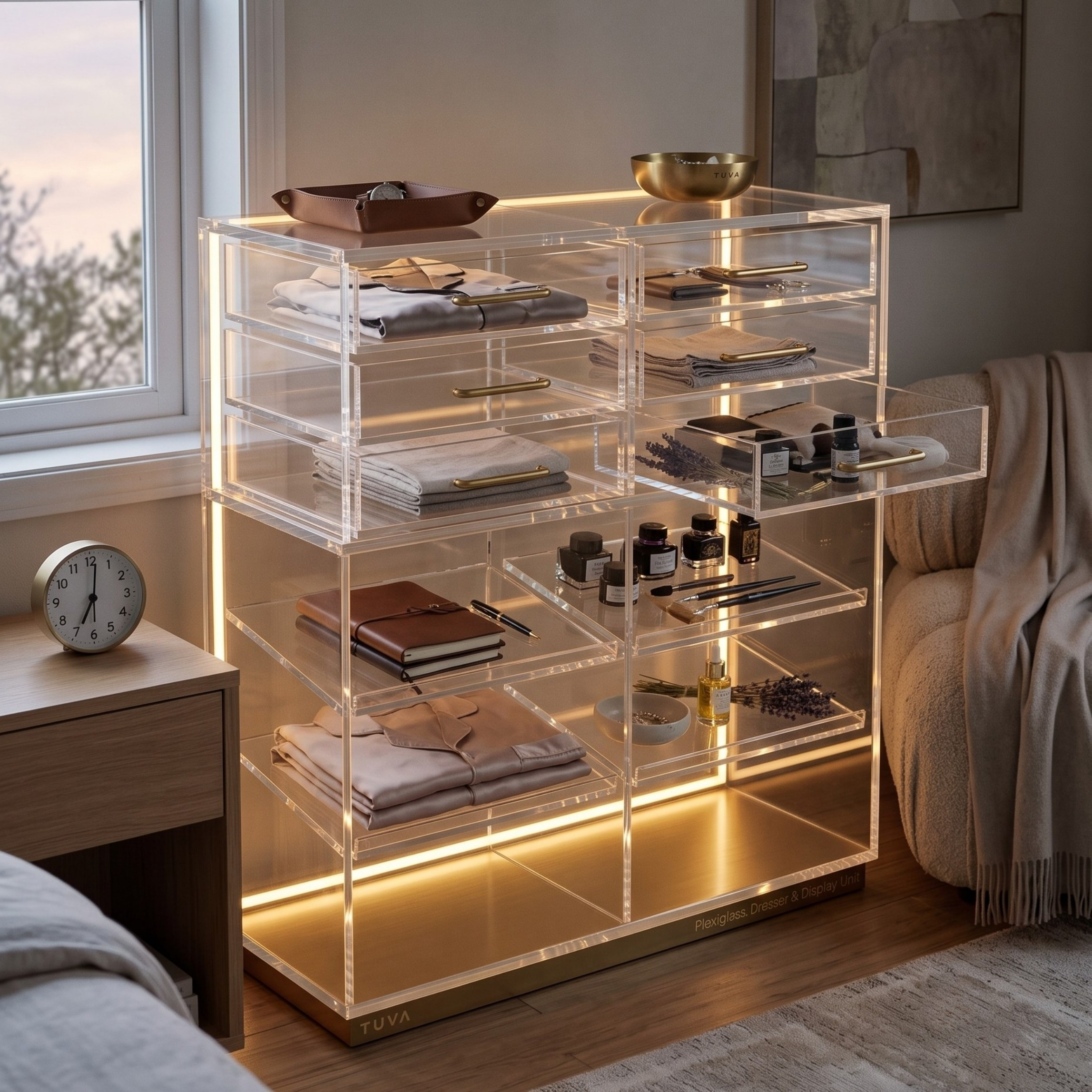 The ACRYLIGHT PEDESTAL |  Lüks Led Aydınlatmalı Şeffaf Pleksiglas Şifonyer ve Konsol