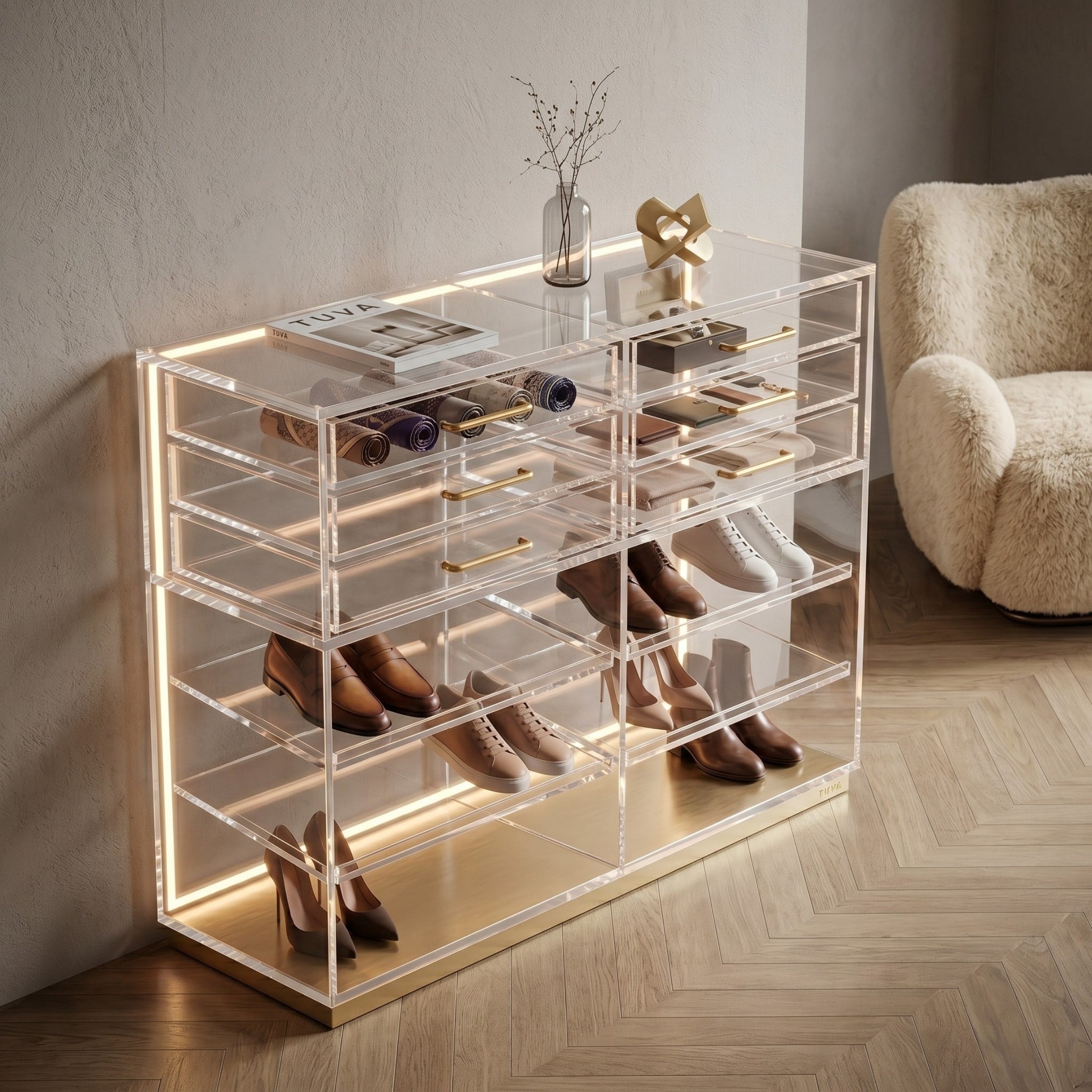The ACRYLIGHT PEDESTAL |  Lüks Led Aydınlatmalı Şeffaf Pleksiglas Şifonyer ve Konsol