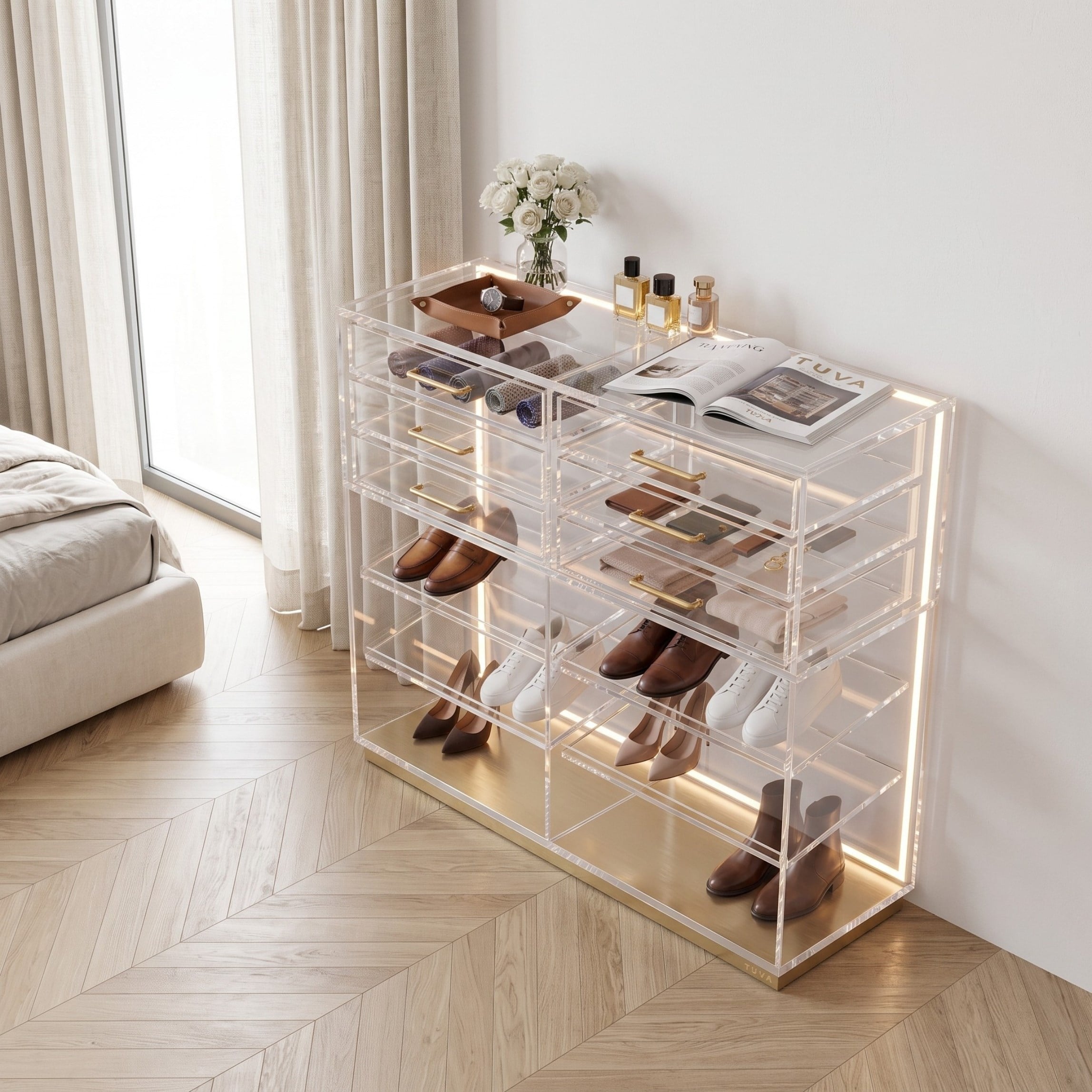 The ACRYLIGHT PEDESTAL |  Lüks Led Aydınlatmalı Şeffaf Pleksiglas Şifonyer ve Konsol