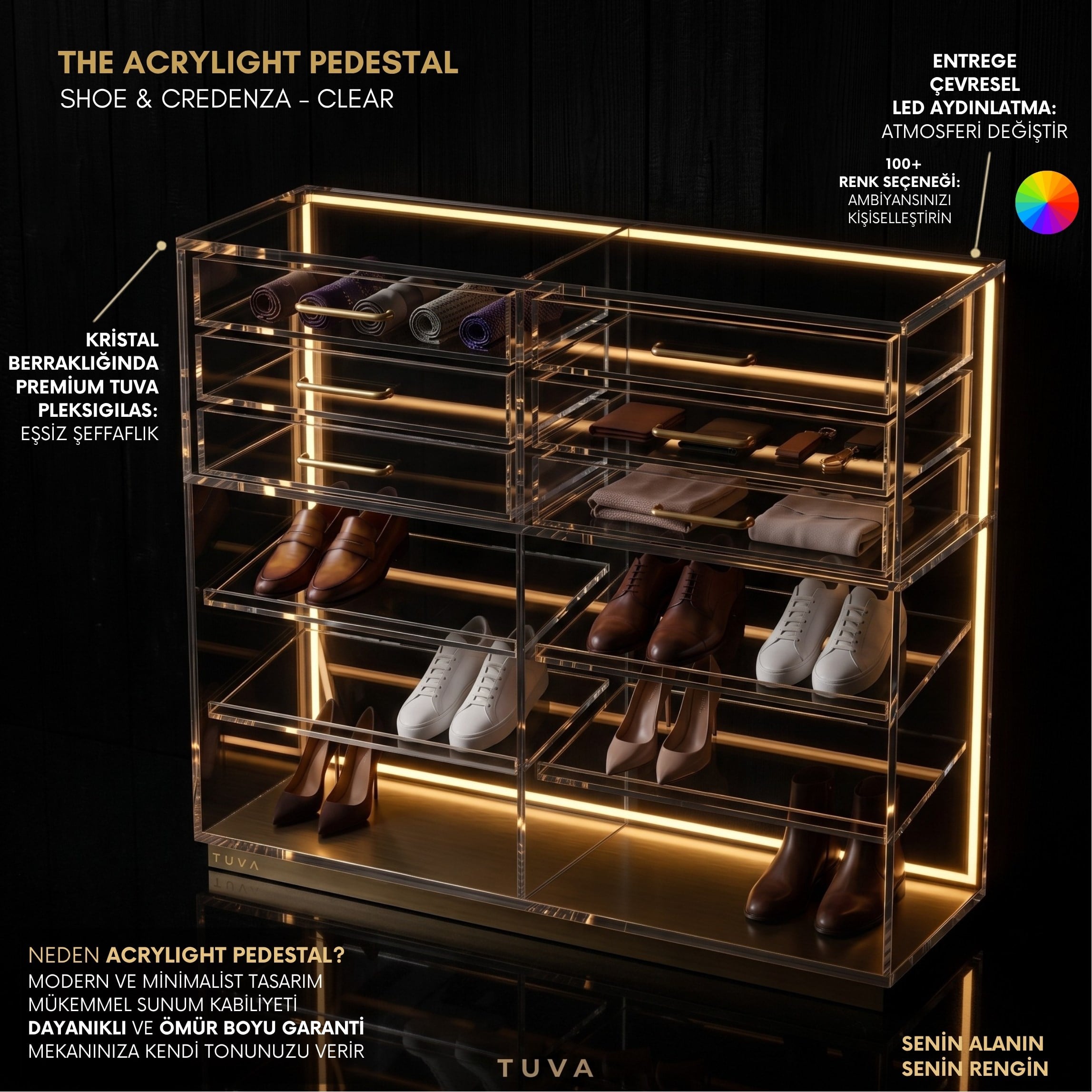 The ACRYLIGHT PEDESTAL |  Lüks Led Aydınlatmalı Şeffaf Pleksiglas Şifonyer ve Konsol