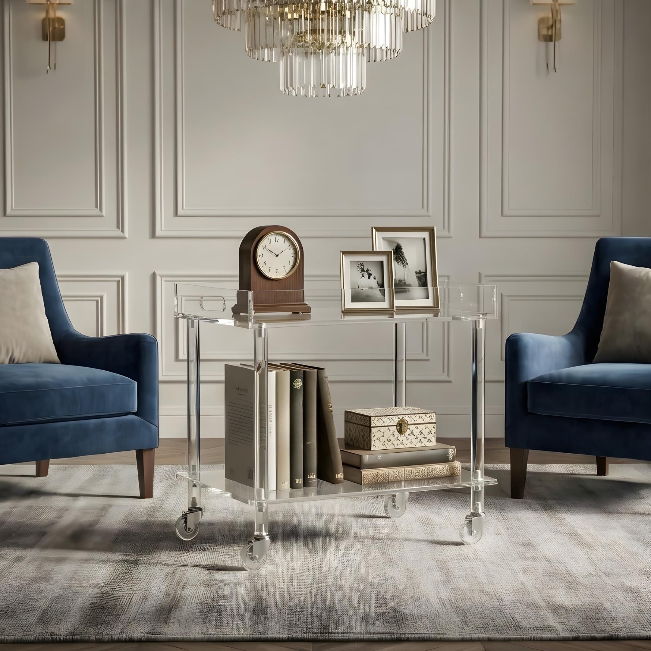 VIVARA Move | Tekerlekli Çubuk Ayaklı İki Katlı Pleksi Minimalist Yan Sehpa | Tuva Yeni Nesil Mobilya 