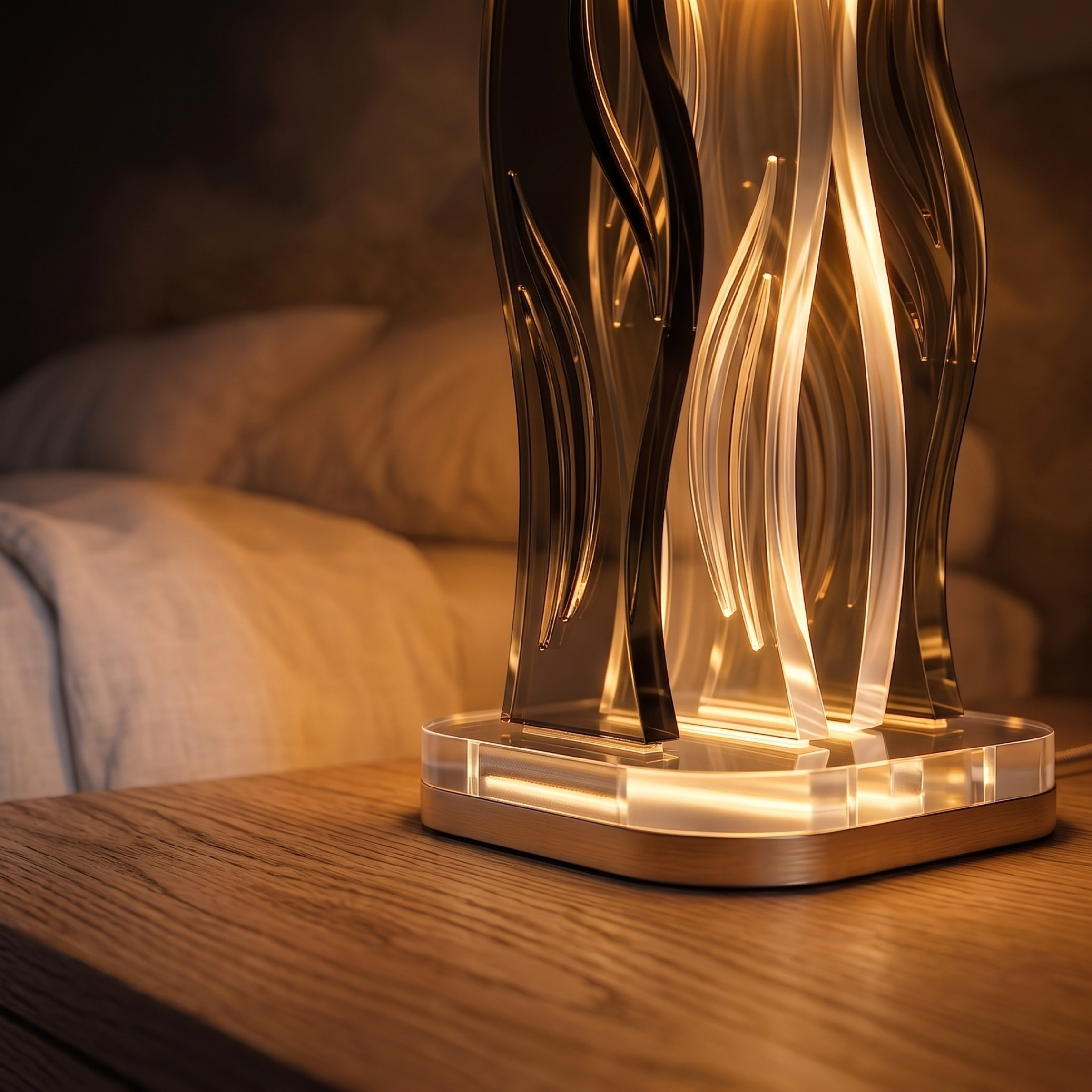 WAVE | Akrilik LED Masa Lambası | Uzaktan Kumandalı +100 Renk RGB Ambiyans Işığı | Dekoratif Modern Salon Yatak Odası Gece Lambası | Collection
