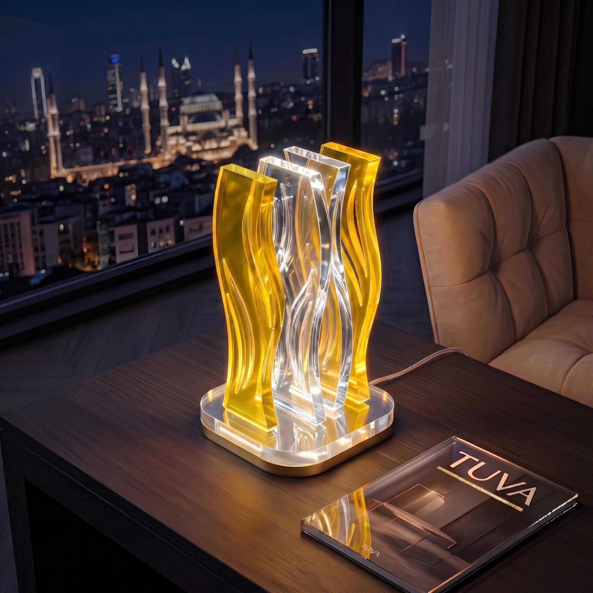 WAVE | Akrilik LED Masa Lambası | Uzaktan Kumandalı +100 Renk RGB Ambiyans Işığı | Dekoratif Modern Salon Yatak Odası Gece Lambası | Collection