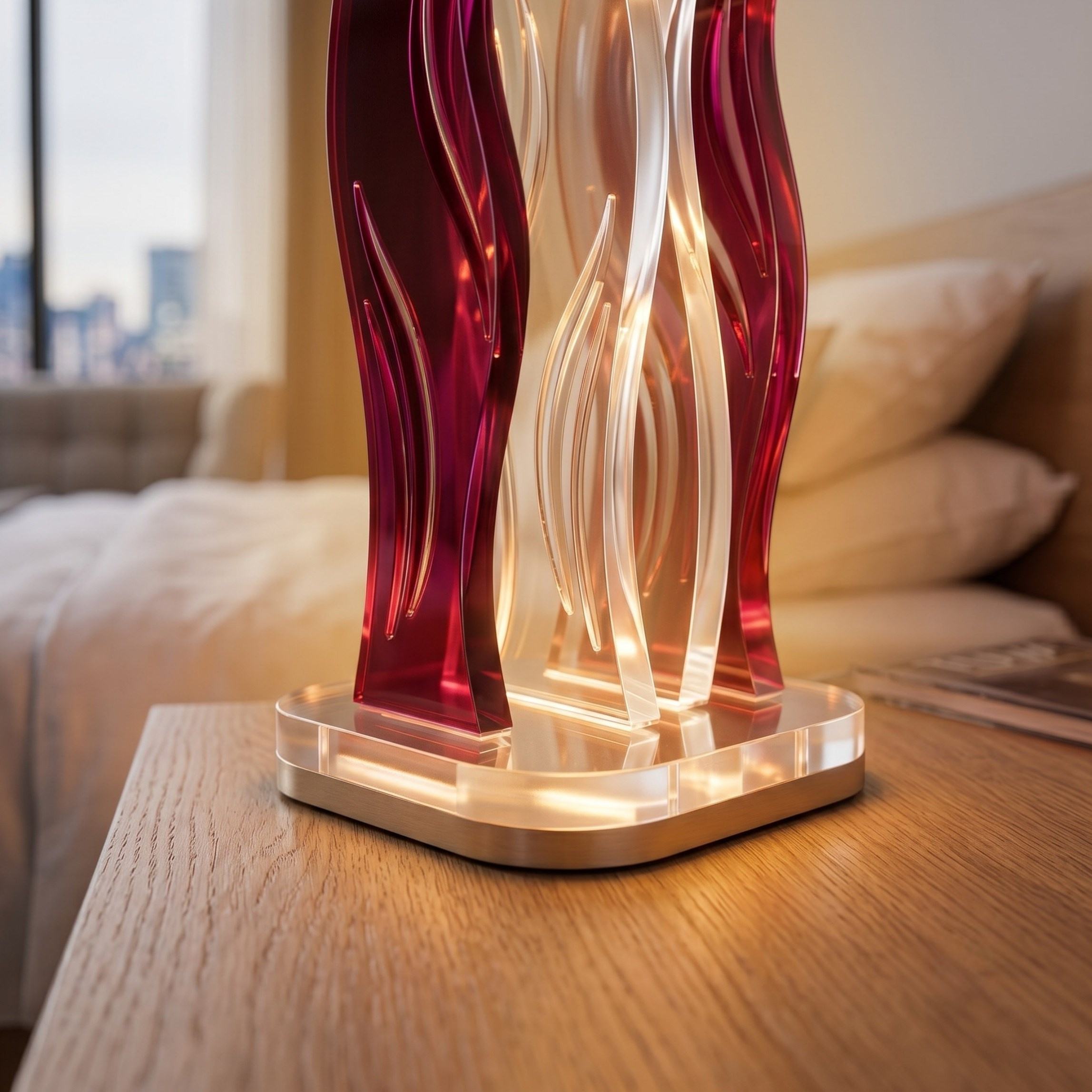 WAVE | Akrilik LED Masa Lambası | Uzaktan Kumandalı +100 Renk RGB Ambiyans Işığı | Dekoratif Modern Salon Yatak Odası Gece Lambası | Collection