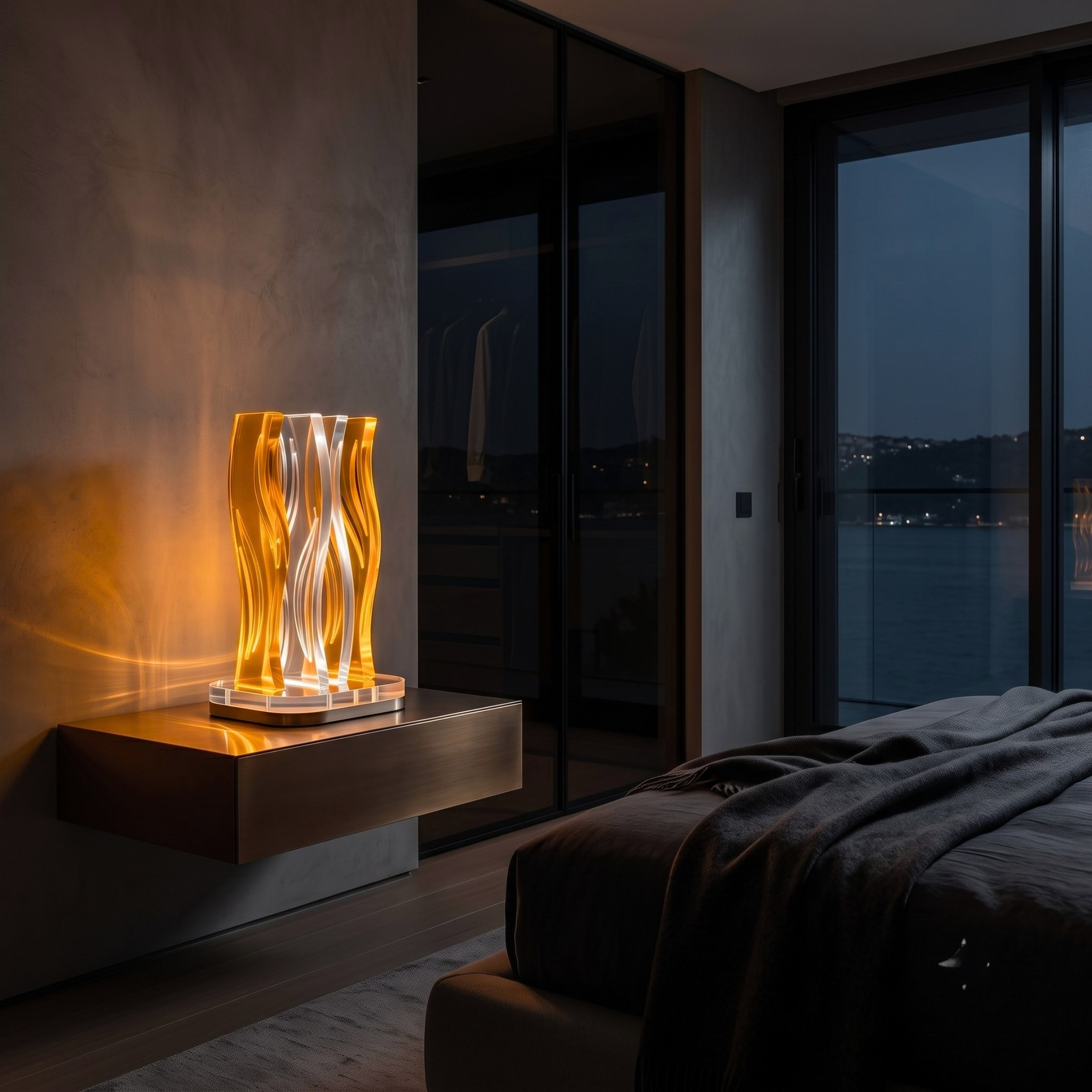 WAVE | Akrilik LED Masa Lambası | Uzaktan Kumandalı +100 Renk RGB Ambiyans Işığı | Dekoratif Modern Salon Yatak Odası Gece Lambası | Collection
