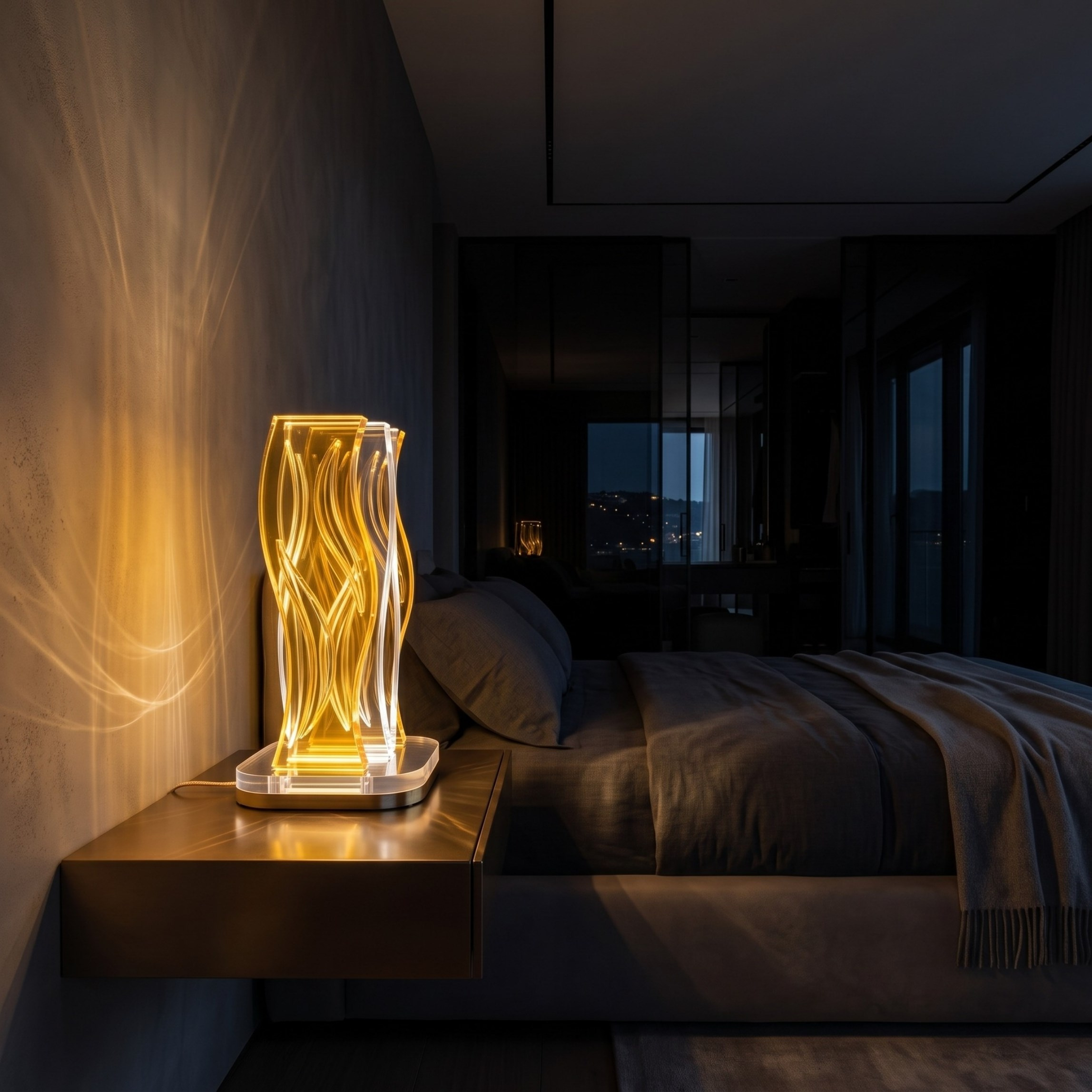 WAVE | Akrilik LED Masa Lambası | Uzaktan Kumandalı +100 Renk RGB Ambiyans Işığı | Dekoratif Modern Salon Yatak Odası Gece Lambası | Collection