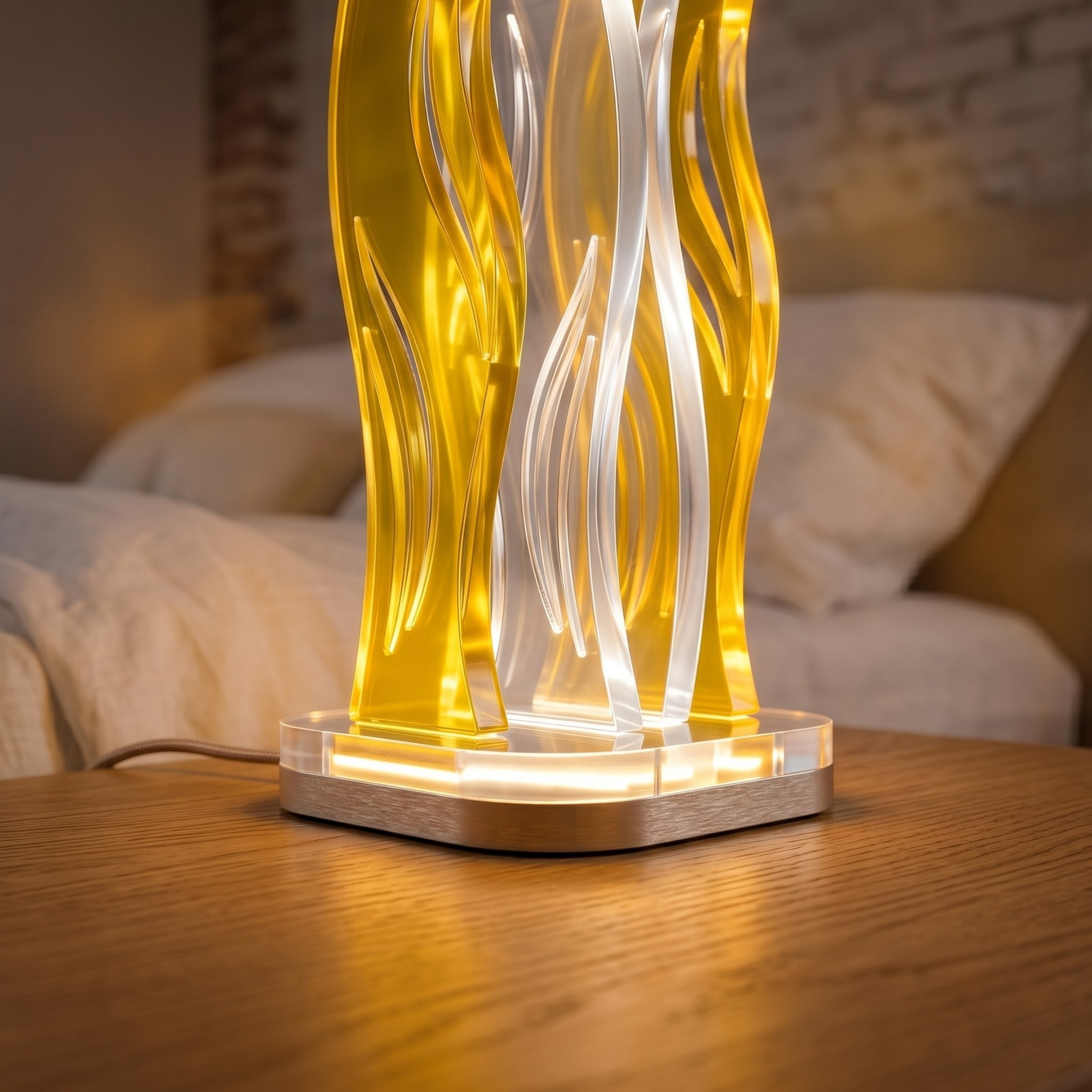WAVE | Akrilik LED Masa Lambası | Uzaktan Kumandalı +100 Renk RGB Ambiyans Işığı | Dekoratif Modern Salon Yatak Odası Gece Lambası | Collection