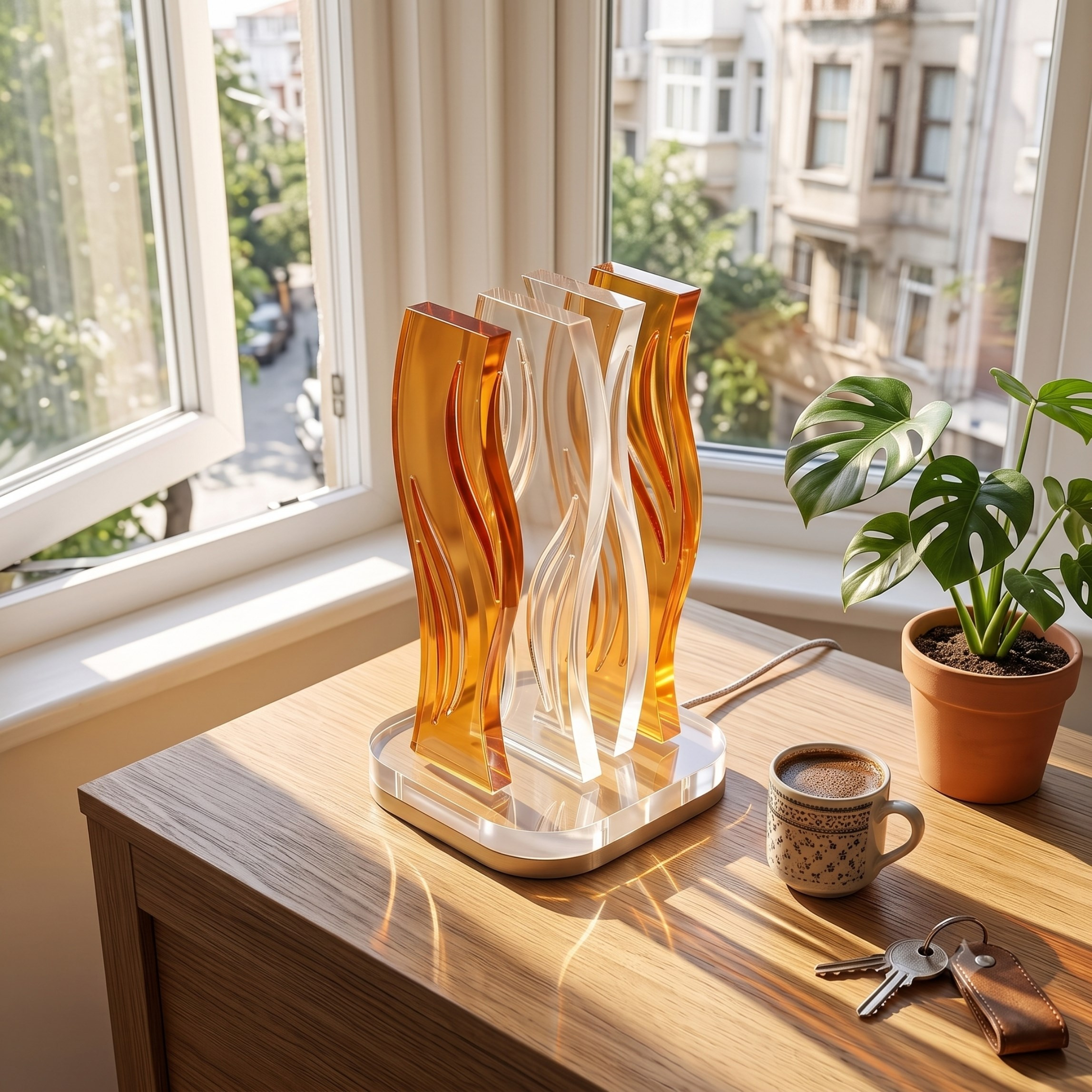 WAVE | Akrilik LED Masa Lambası | Uzaktan Kumandalı +100 Renk RGB Ambiyans Işığı | Dekoratif Modern Salon Yatak Odası Gece Lambası | Collection
