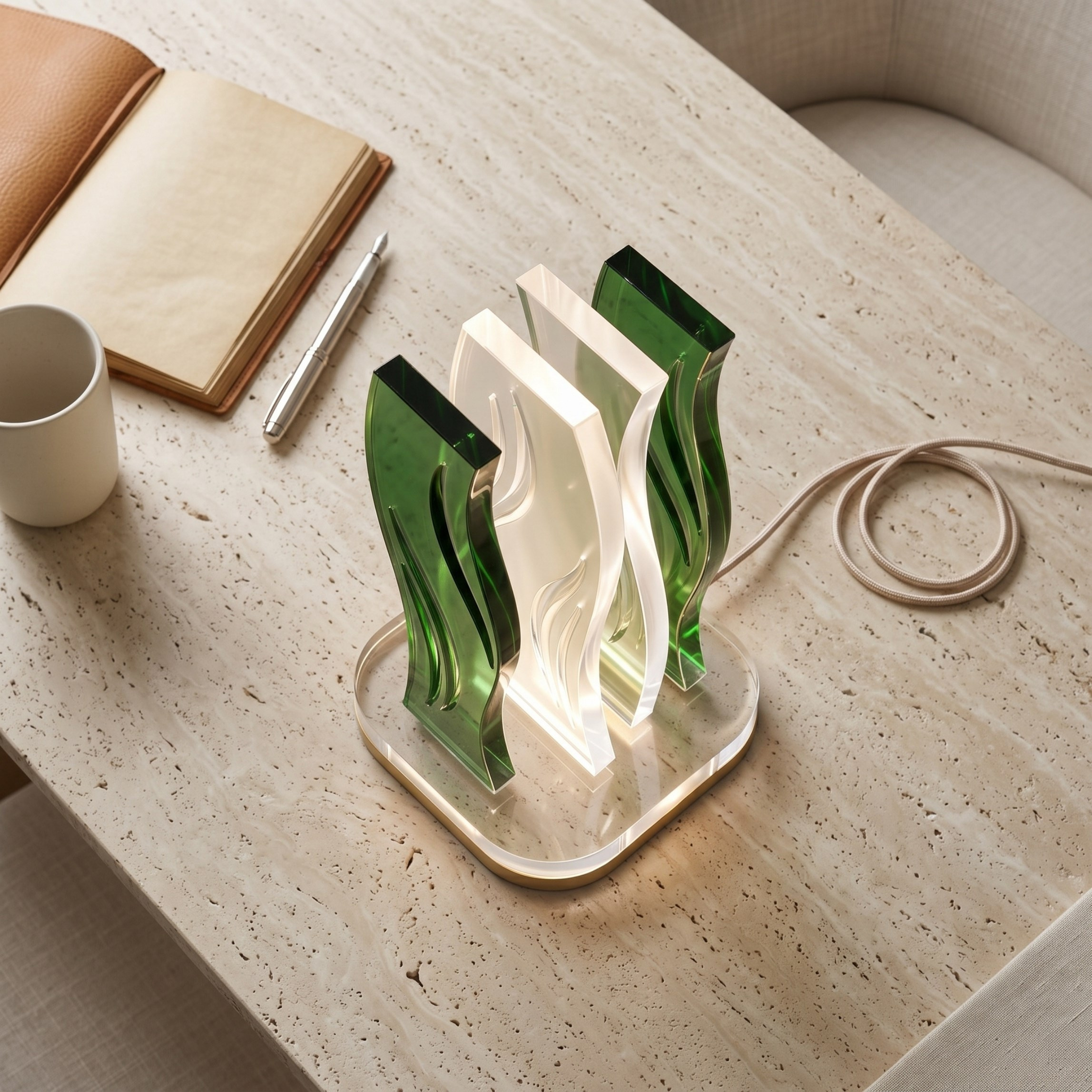 WAVE | Akrilik LED Masa Lambası | Uzaktan Kumandalı +100 Renk RGB Ambiyans Işığı | Dekoratif Modern Salon Yatak Odası Gece Lambası | Collection