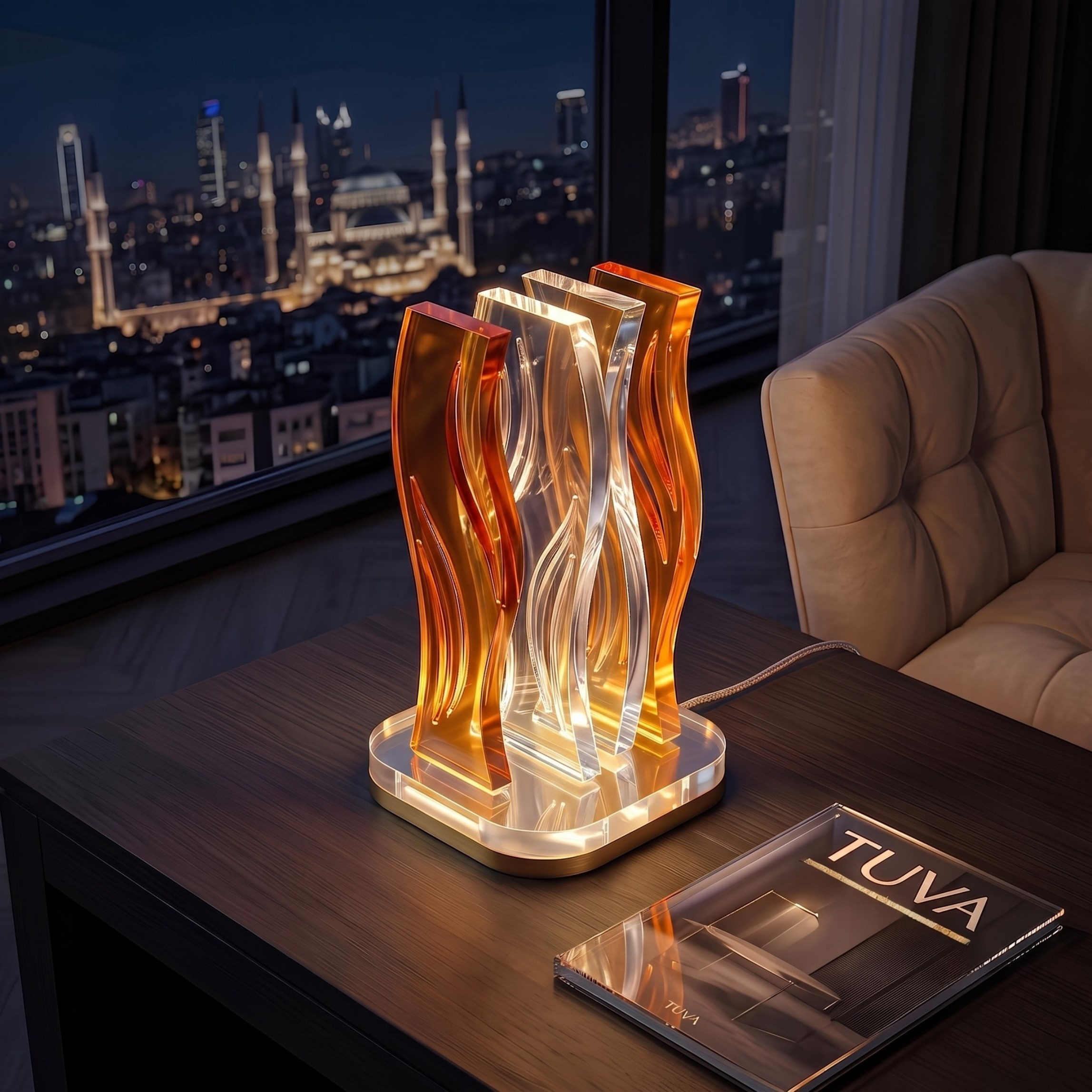 WAVE | Akrilik LED Masa Lambası | Uzaktan Kumandalı +100 Renk RGB Ambiyans Işığı | Dekoratif Modern Salon Yatak Odası Gece Lambası | Collection