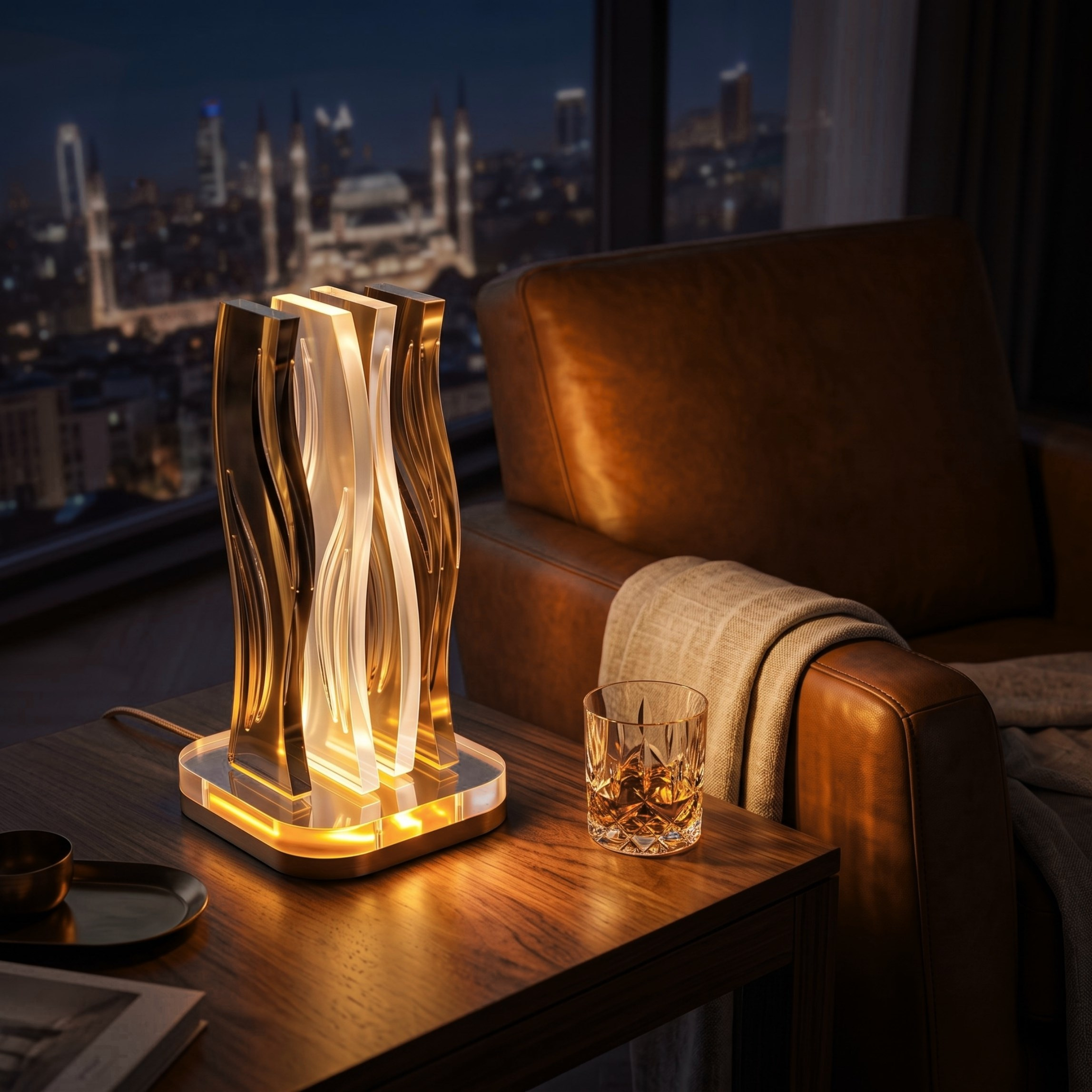 WAVE | Akrilik LED Masa Lambası | Uzaktan Kumandalı +100 Renk RGB Ambiyans Işığı | Dekoratif Modern Salon Yatak Odası Gece Lambası | Collection