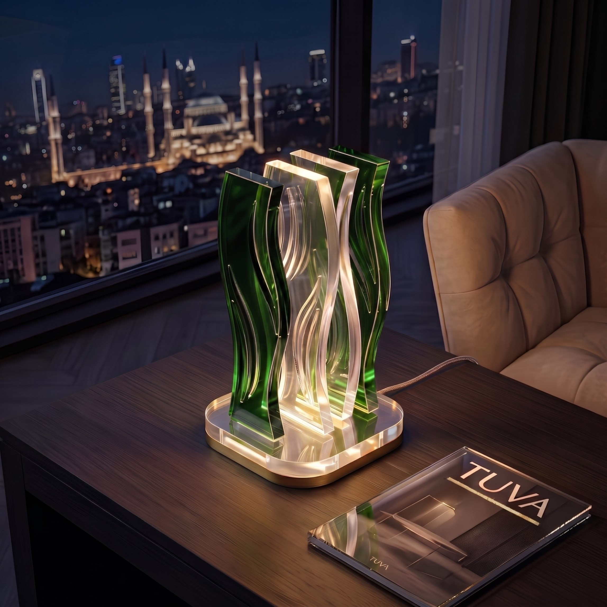 WAVE | Akrilik LED Masa Lambası | Uzaktan Kumandalı +100 Renk RGB Ambiyans Işığı | Dekoratif Modern Salon Yatak Odası Gece Lambası | Collection