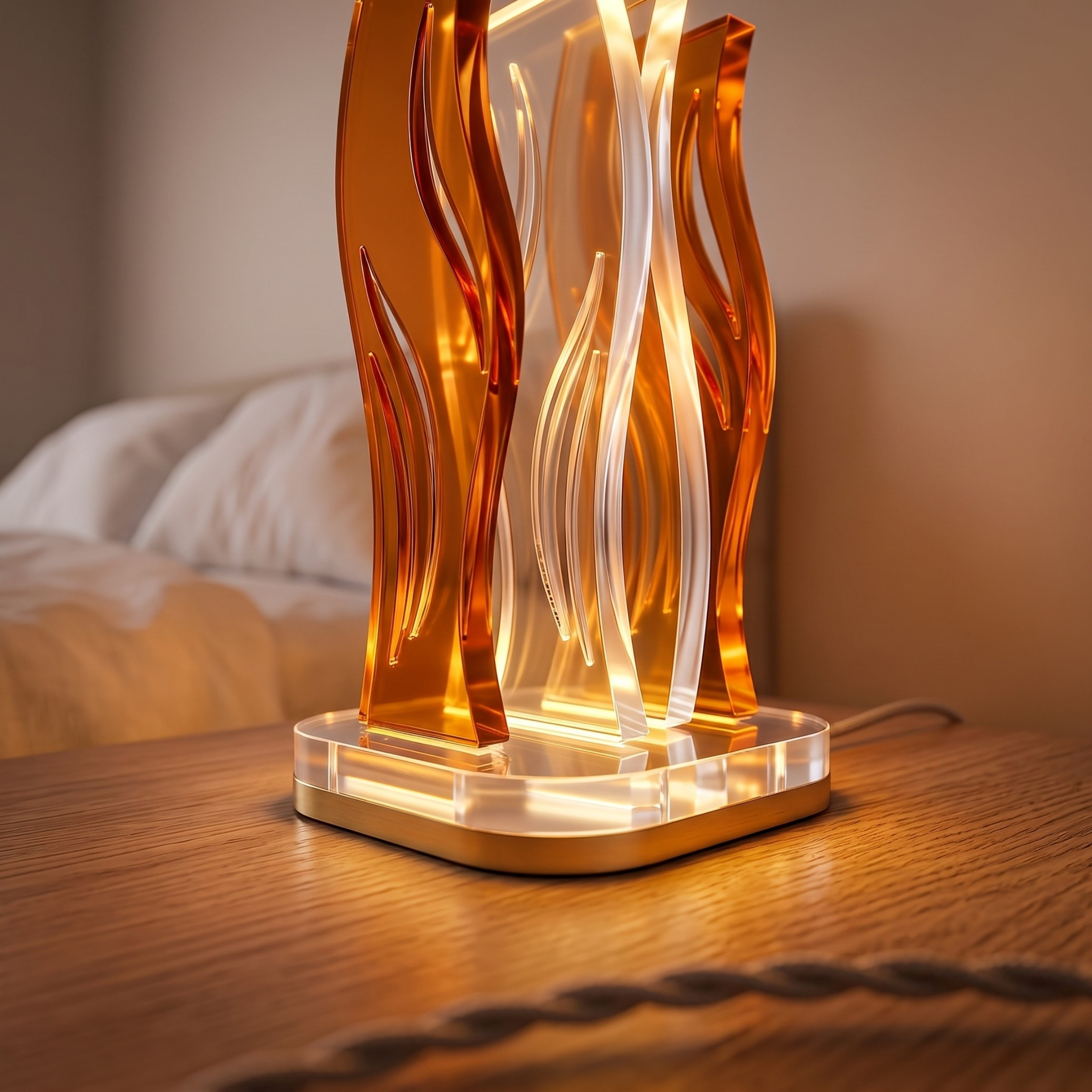 WAVE | Akrilik LED Masa Lambası | Uzaktan Kumandalı +100 Renk RGB Ambiyans Işığı | Dekoratif Modern Salon Yatak Odası Gece Lambası | Collection