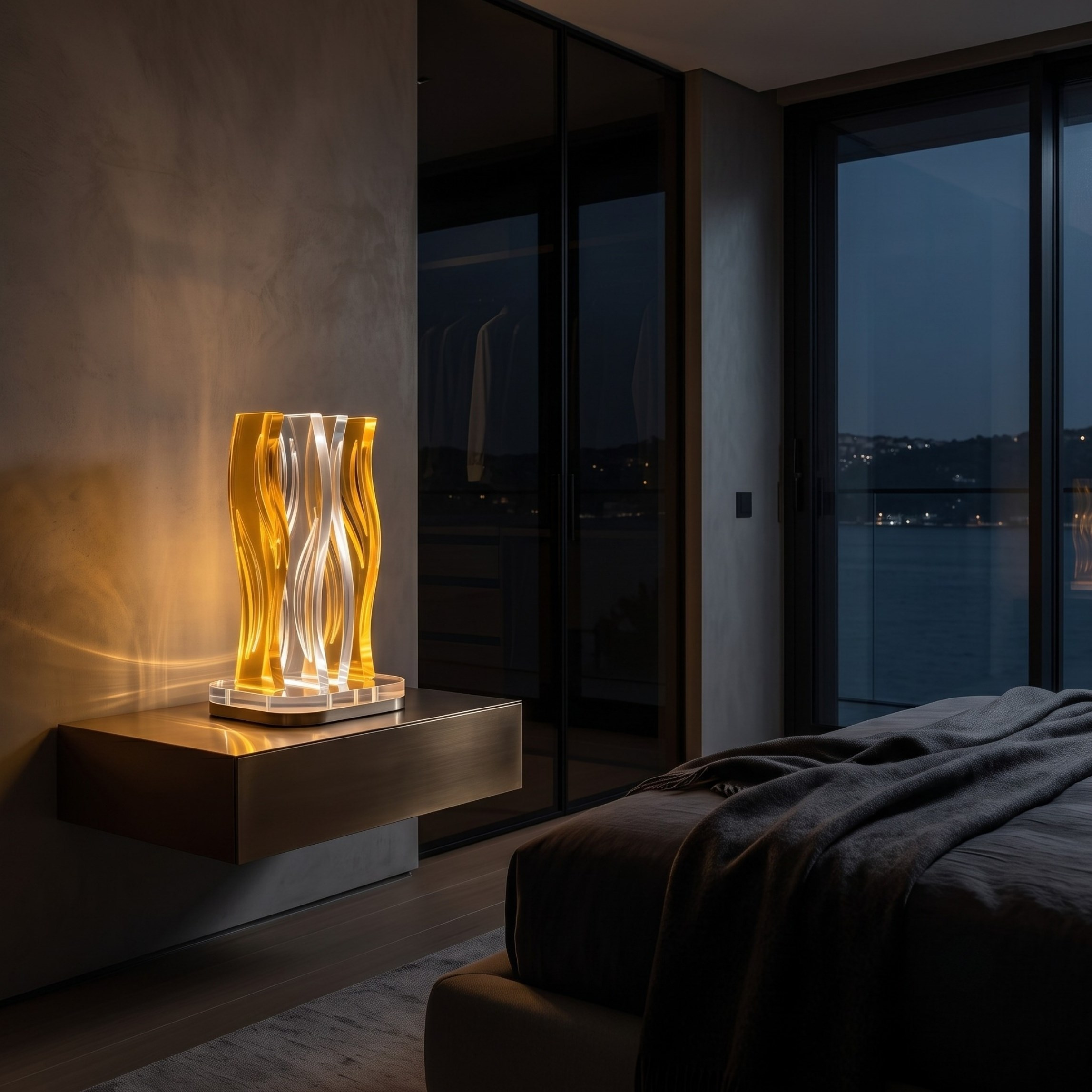 WAVE | Akrilik LED Masa Lambası | Uzaktan Kumandalı +100 Renk RGB Ambiyans Işığı | Dekoratif Modern Salon Yatak Odası Gece Lambası | Collection