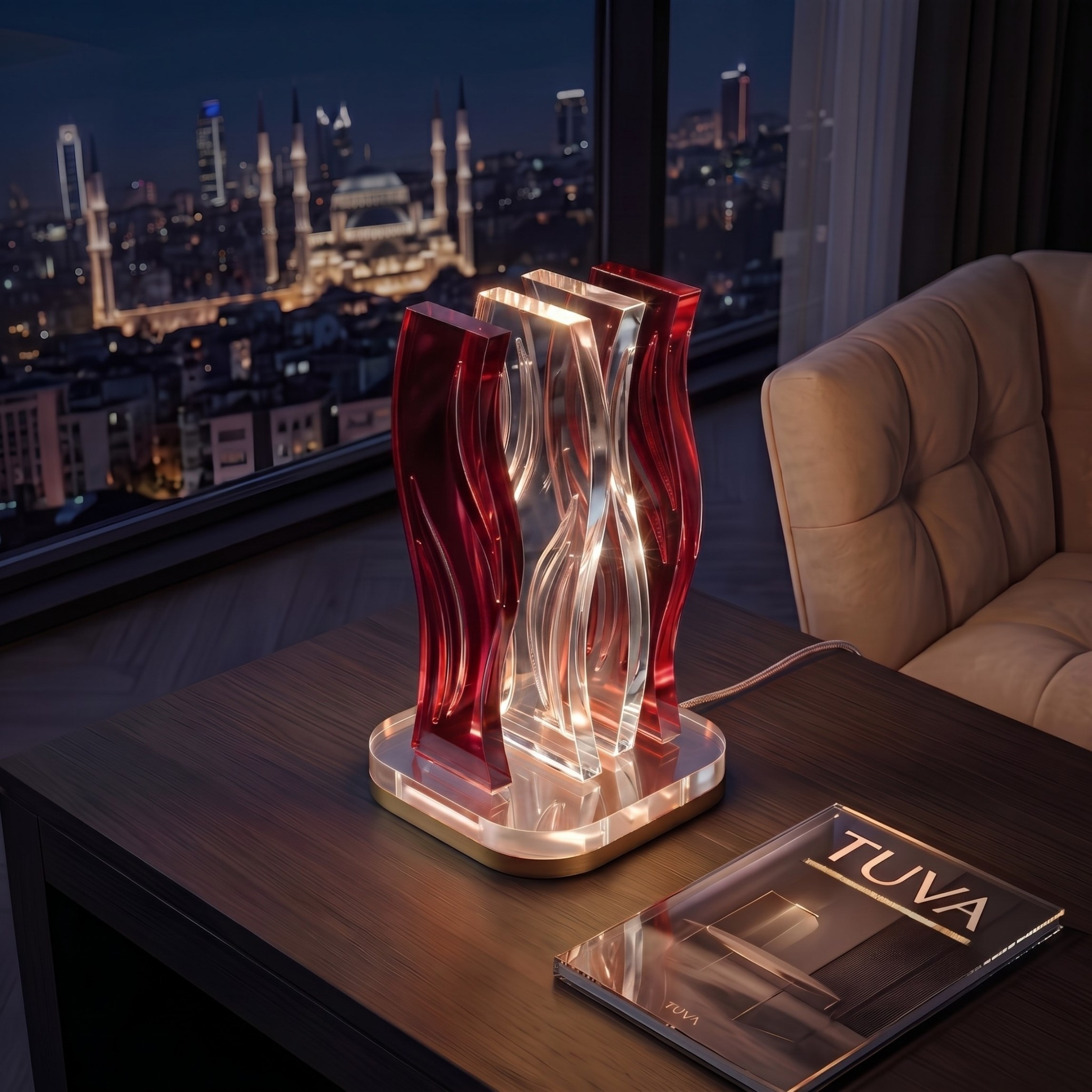 WAVE | Akrilik LED Masa Lambası | Uzaktan Kumandalı +100 Renk RGB Ambiyans Işığı | Dekoratif Modern Salon Yatak Odası Gece Lambası | Collection