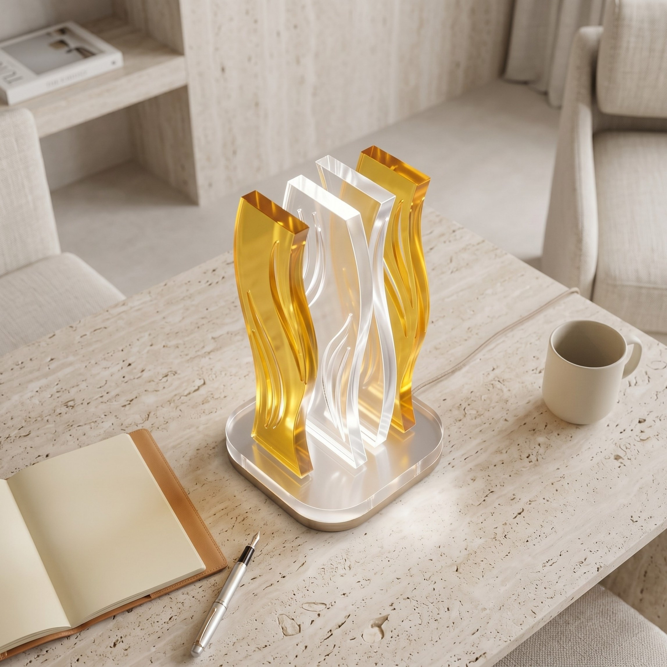 WAVE | Akrilik LED Masa Lambası | Uzaktan Kumandalı +100 Renk RGB Ambiyans Işığı | Dekoratif Modern Salon Yatak Odası Gece Lambası | Collection