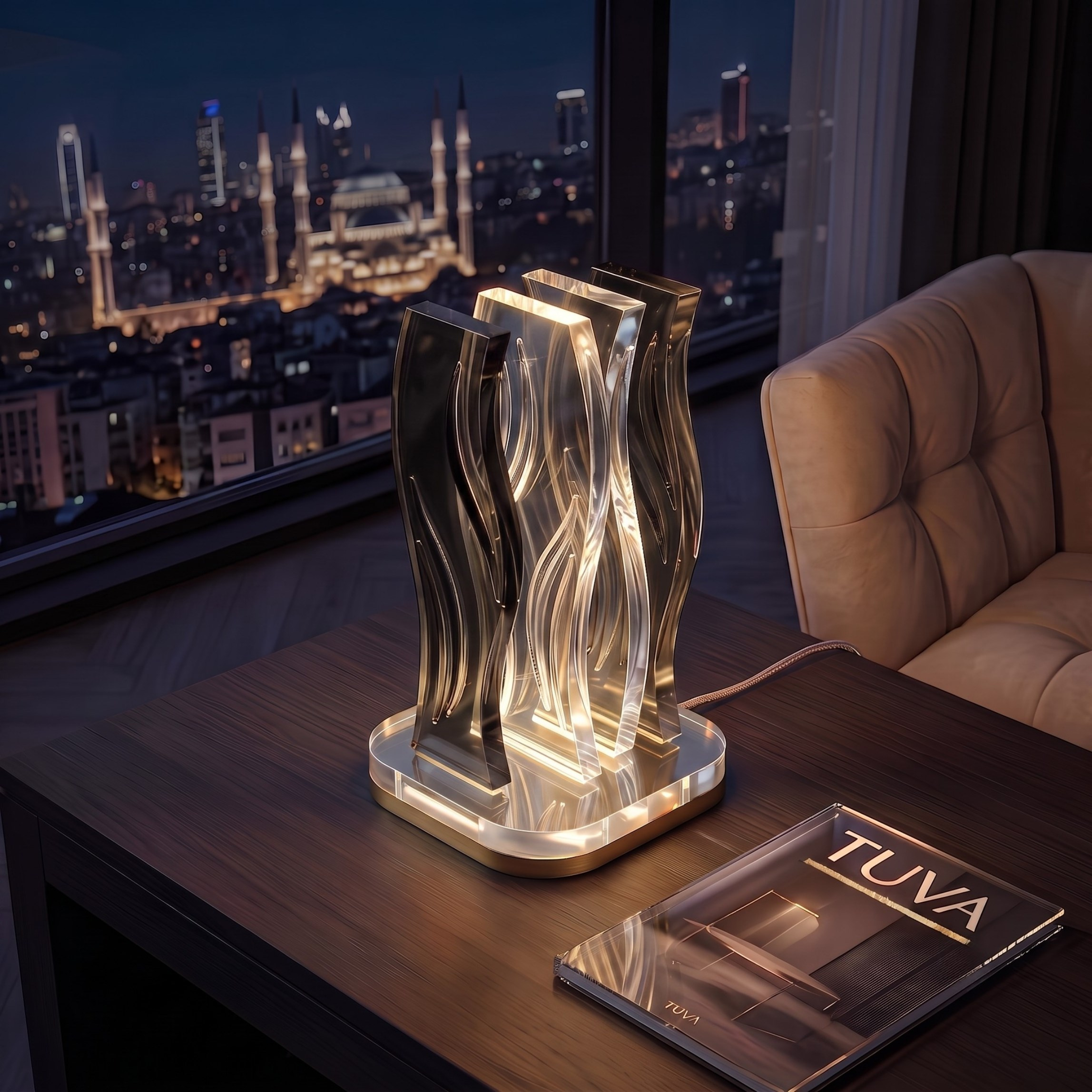 WAVE | Akrilik LED Masa Lambası | Uzaktan Kumandalı +100 Renk RGB Ambiyans Işığı | Dekoratif Modern Salon Yatak Odası Gece Lambası | Collection