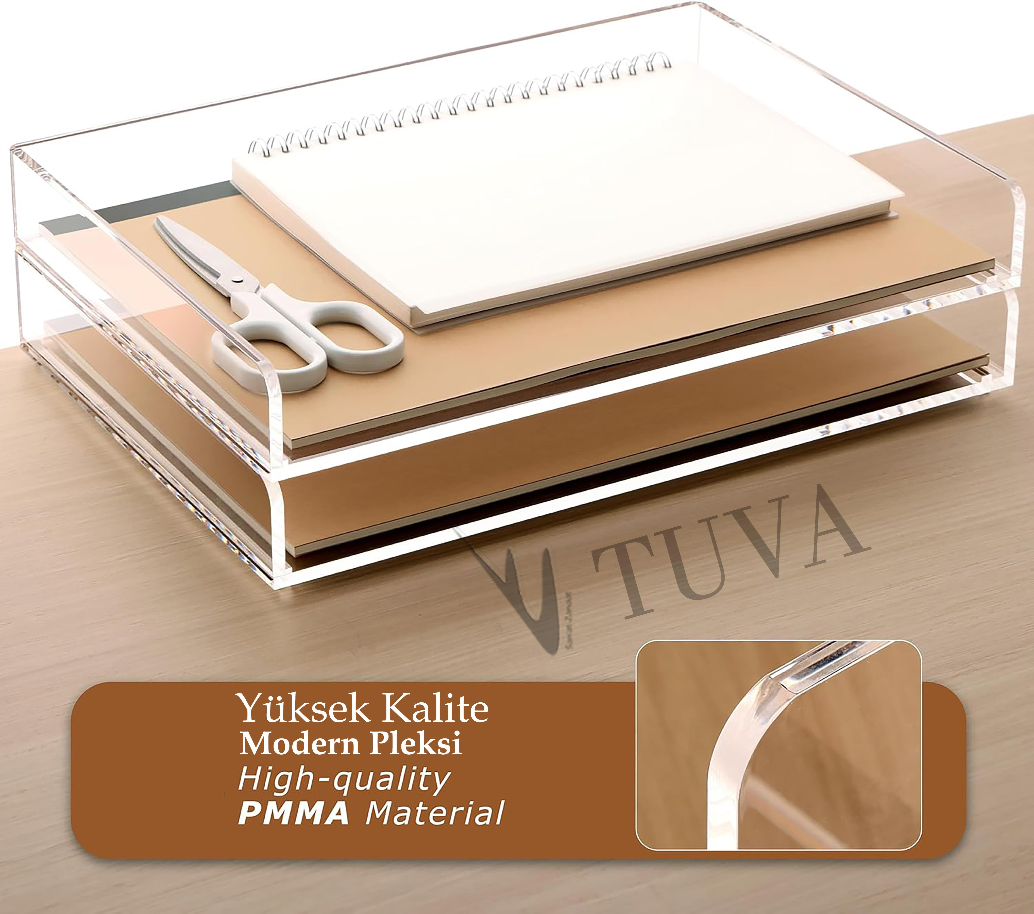 Yatay & Dikey Form İki Kat Raf Modern Dergi Kitap Dosya Düzenleyici | Minimalist Masaüstü Organizer | Tuva Premium Tasarım