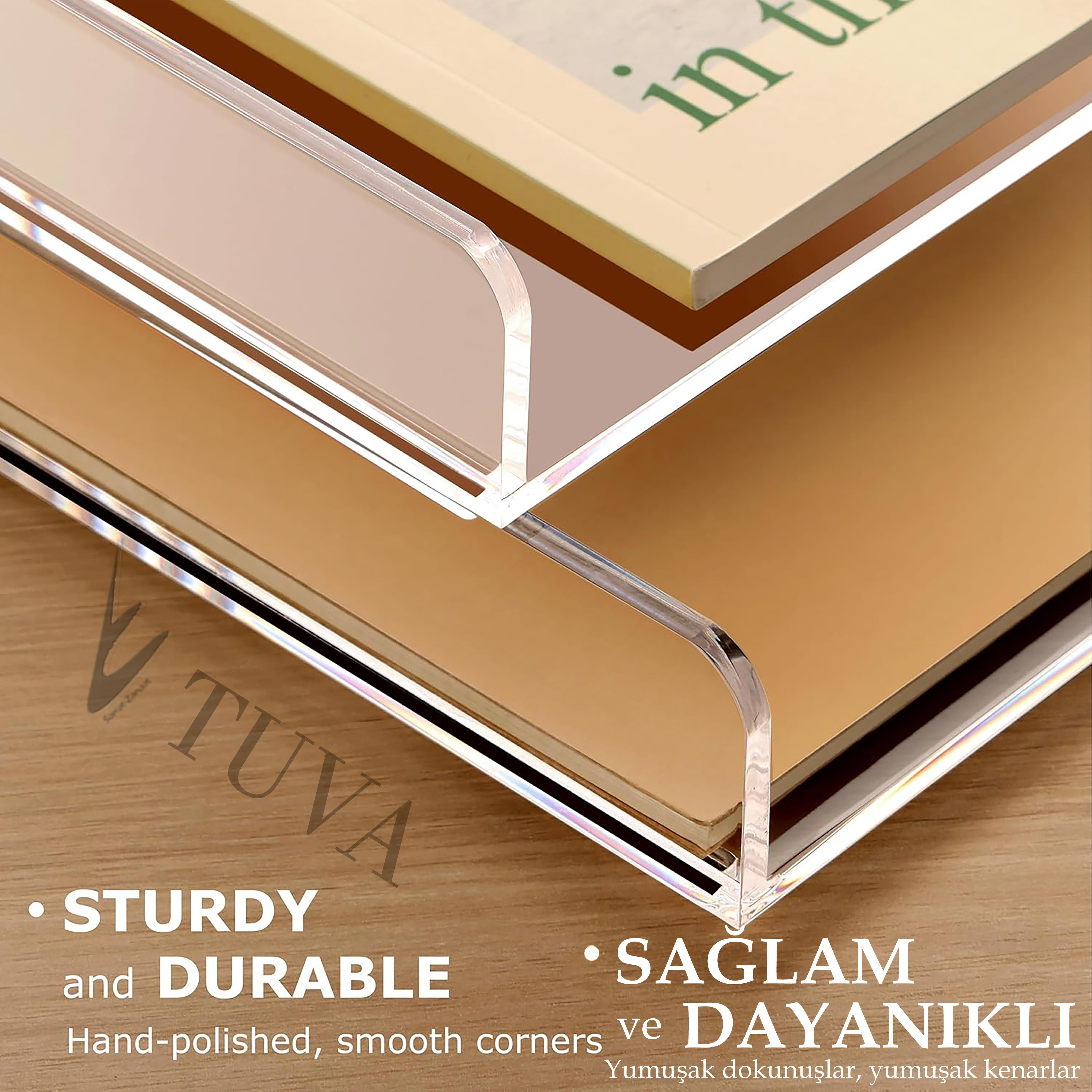 Yatay & Dikey Form İki Kat Raf Modern Dergi Kitap Dosya Düzenleyici | Minimalist Masaüstü Organizer | Tuva Premium Tasarım