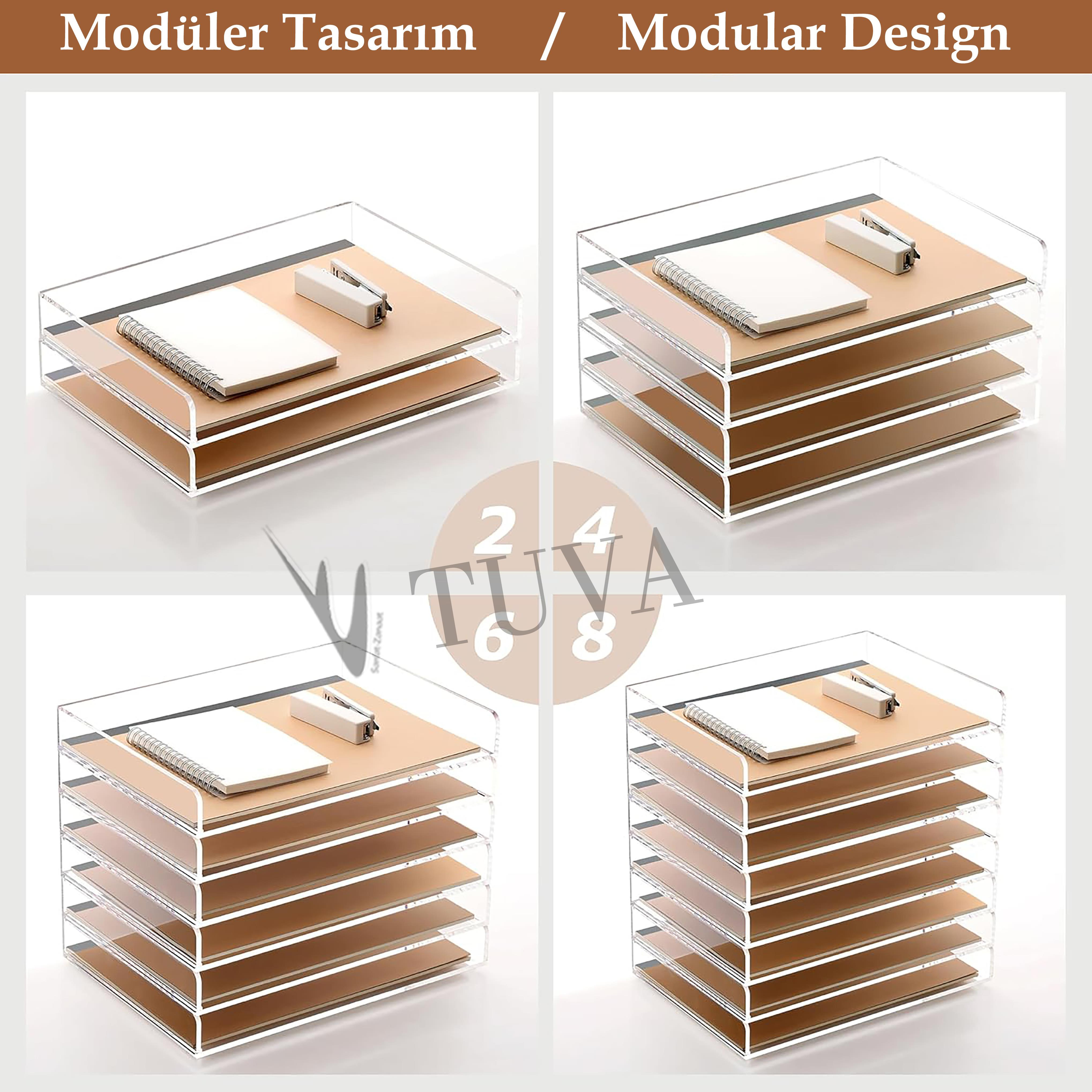 Yatay & Dikey Form İki Kat Raf Modern Dergi Kitap Dosya Düzenleyici | Minimalist Masaüstü Organizer | Tuva Premium Tasarım