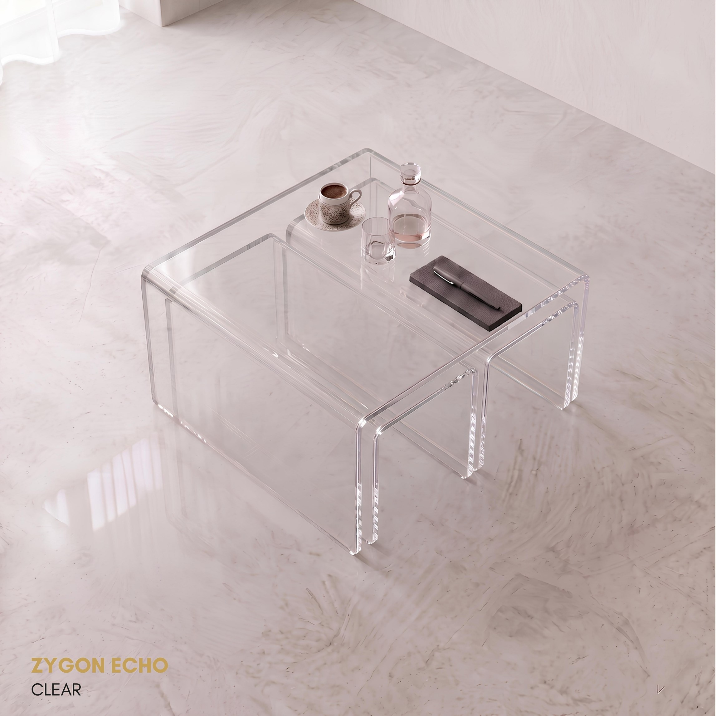 ZYGON ECHO | Premium Akrilik 3'lü Zigon Set ve Orta Sehpa | TUVA Collection