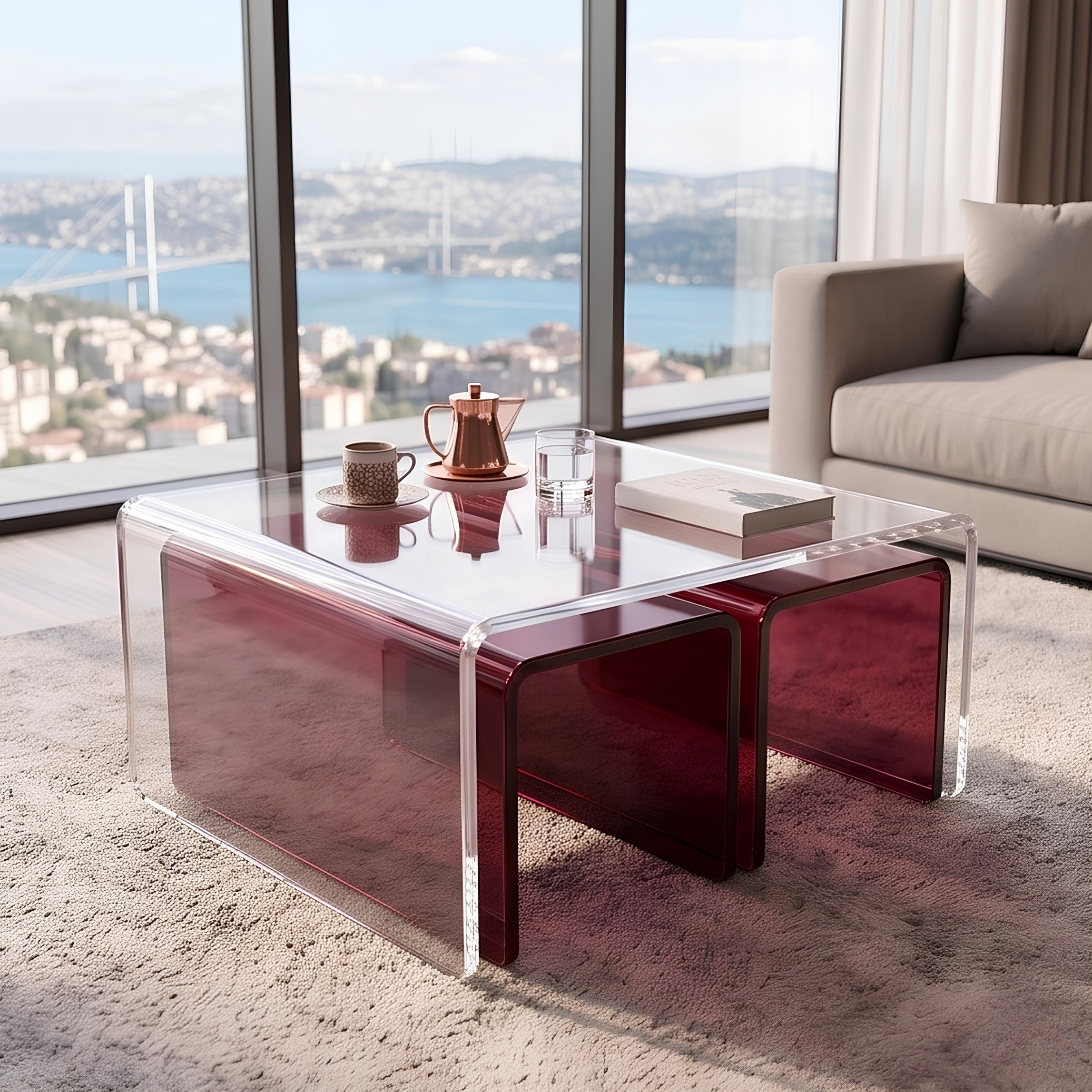 ZYGON ECHO | Premium Akrilik 3'lü Zigon Set ve Orta Sehpa | TUVA Collection