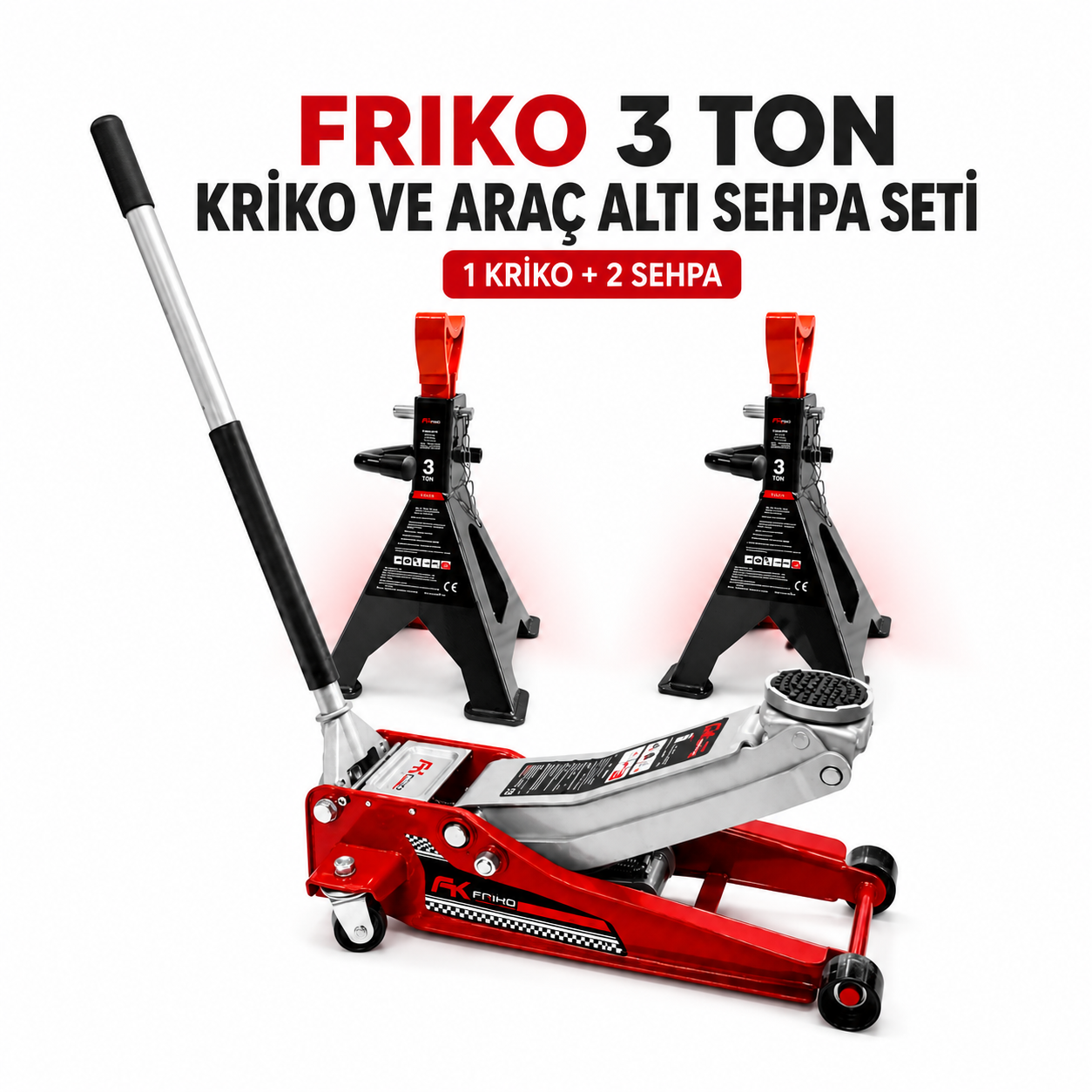   FRIKO 3 Ton Alçak Kriko ve Araç Altı Sehpa Seti