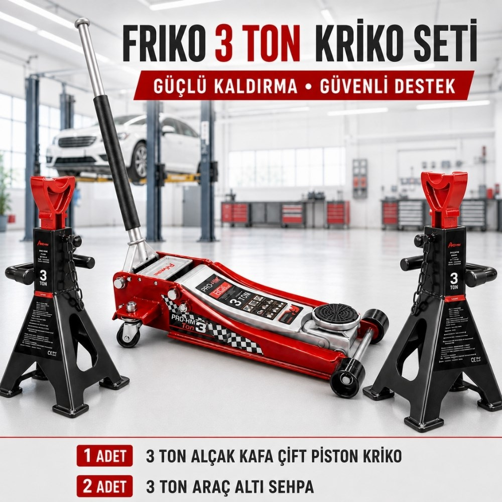   FRIKO 3 Ton Alçak Kriko ve Araç Altı Sehpa Seti