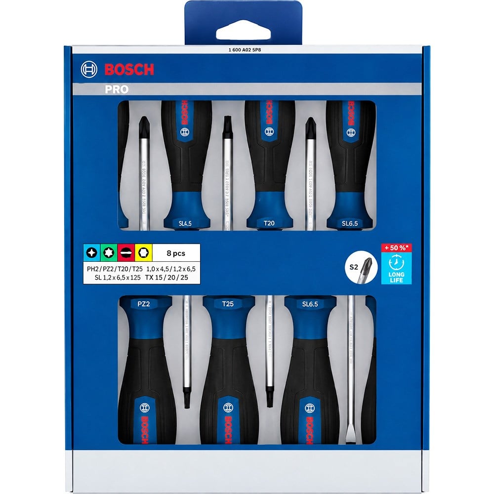 BOSCH Düz Yıldız ve Torx Uçlu Tornavida Takımı 8 Parça