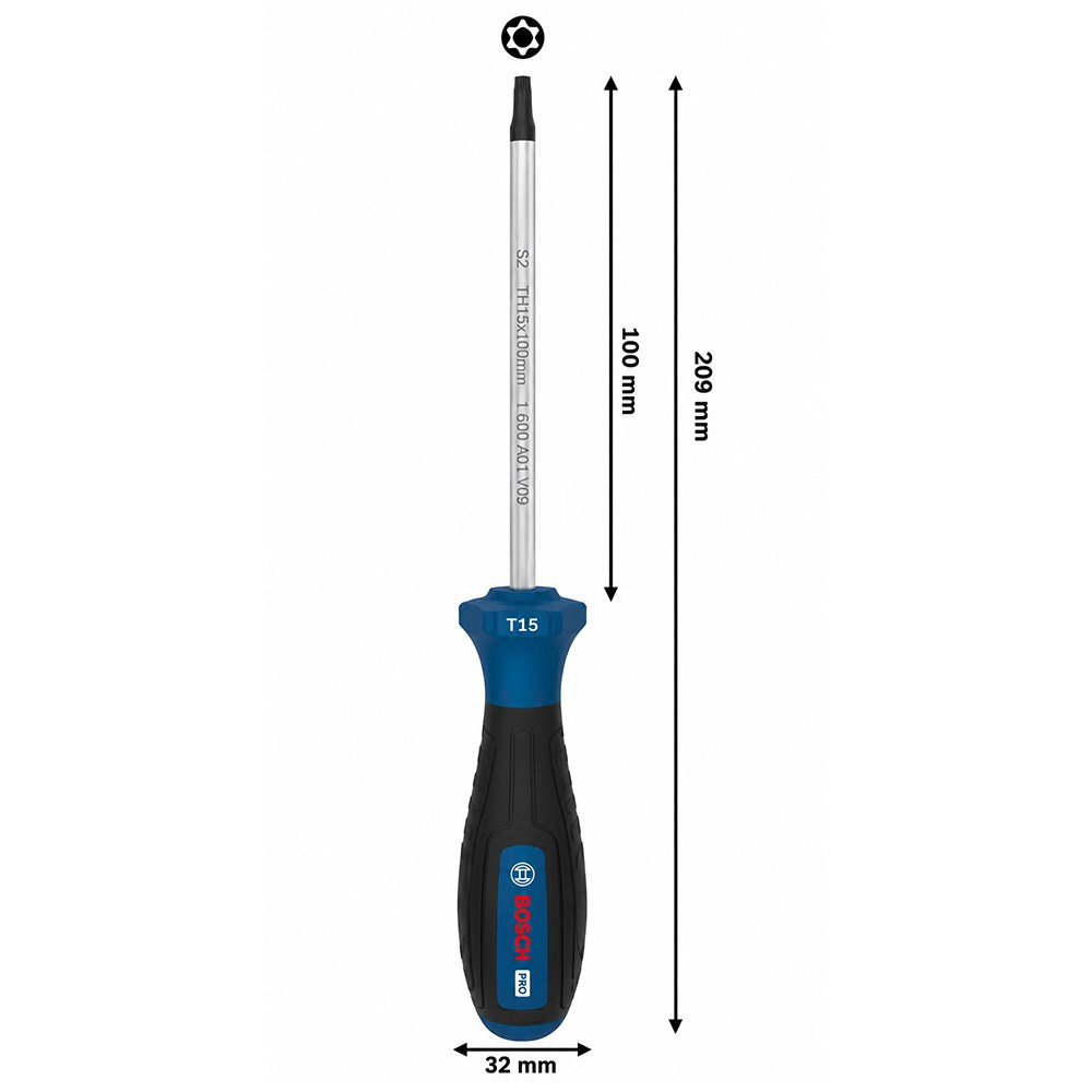 BOSCH T15 Torx Uçlu Tornavida Delikli Pro TH15 x 100 mm