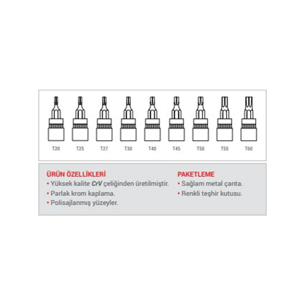 DHT 1/2 Torx Bits Lokma Seti 9 Parça