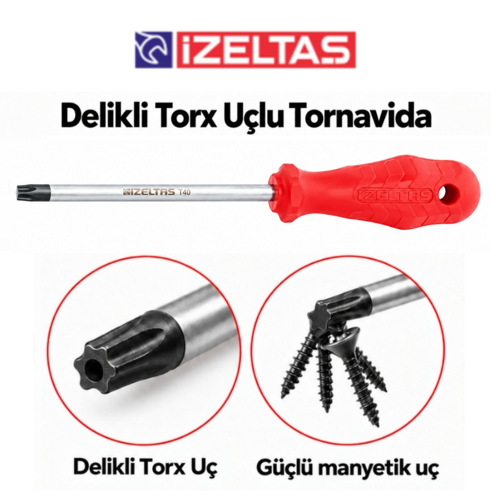IZELTAS T20 Torx Uçlu Tornavida Delikli 100 mm