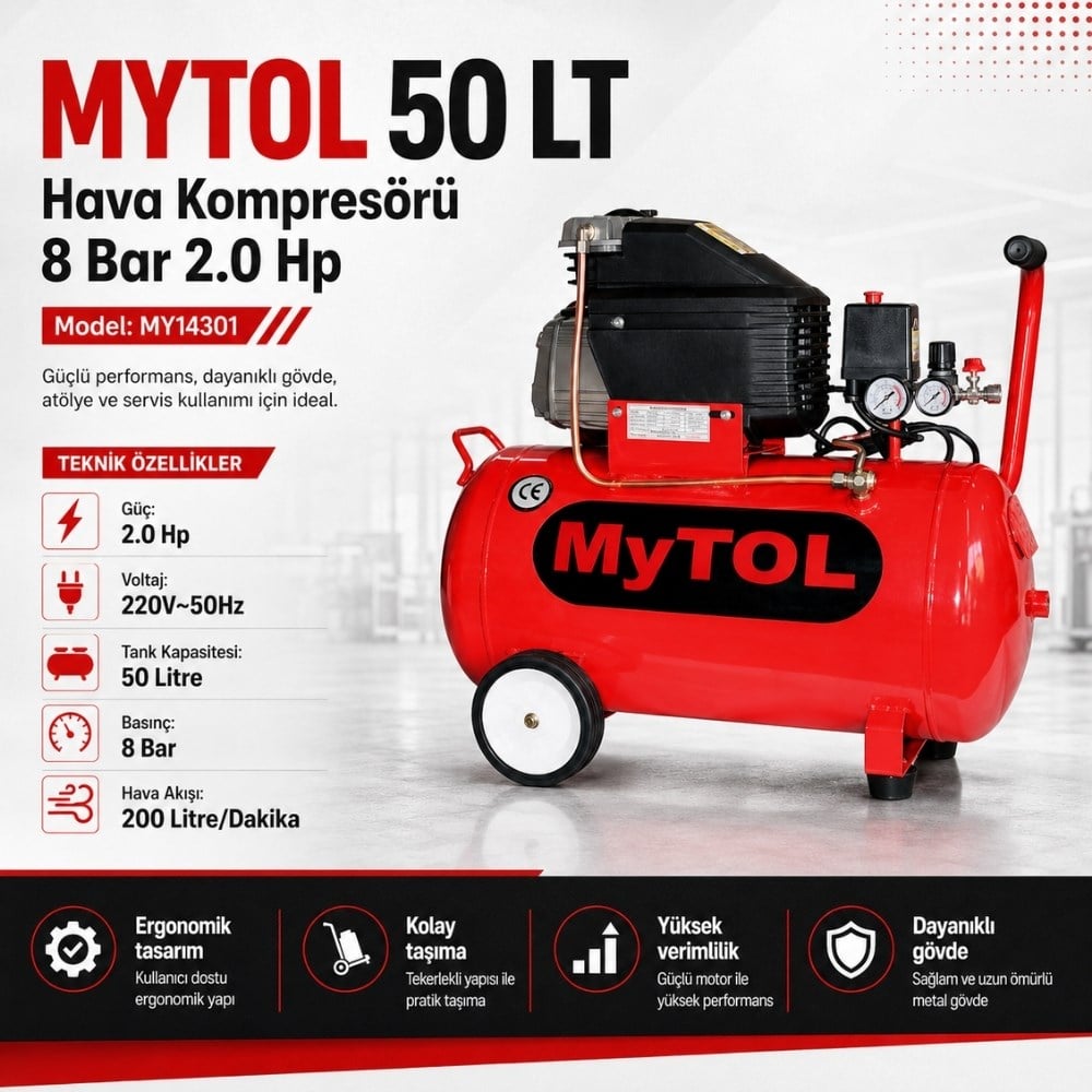 MYTOL 50 LT Hava Kompresörü 8 Bar 2.0 Hp - MY14301