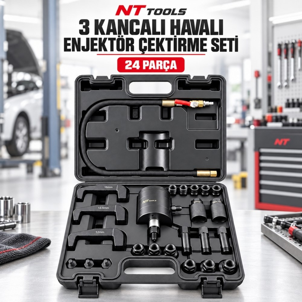 NT TOOLS 3 Kancalı Havalı Enjektör Çektirme Seti 24 Parça