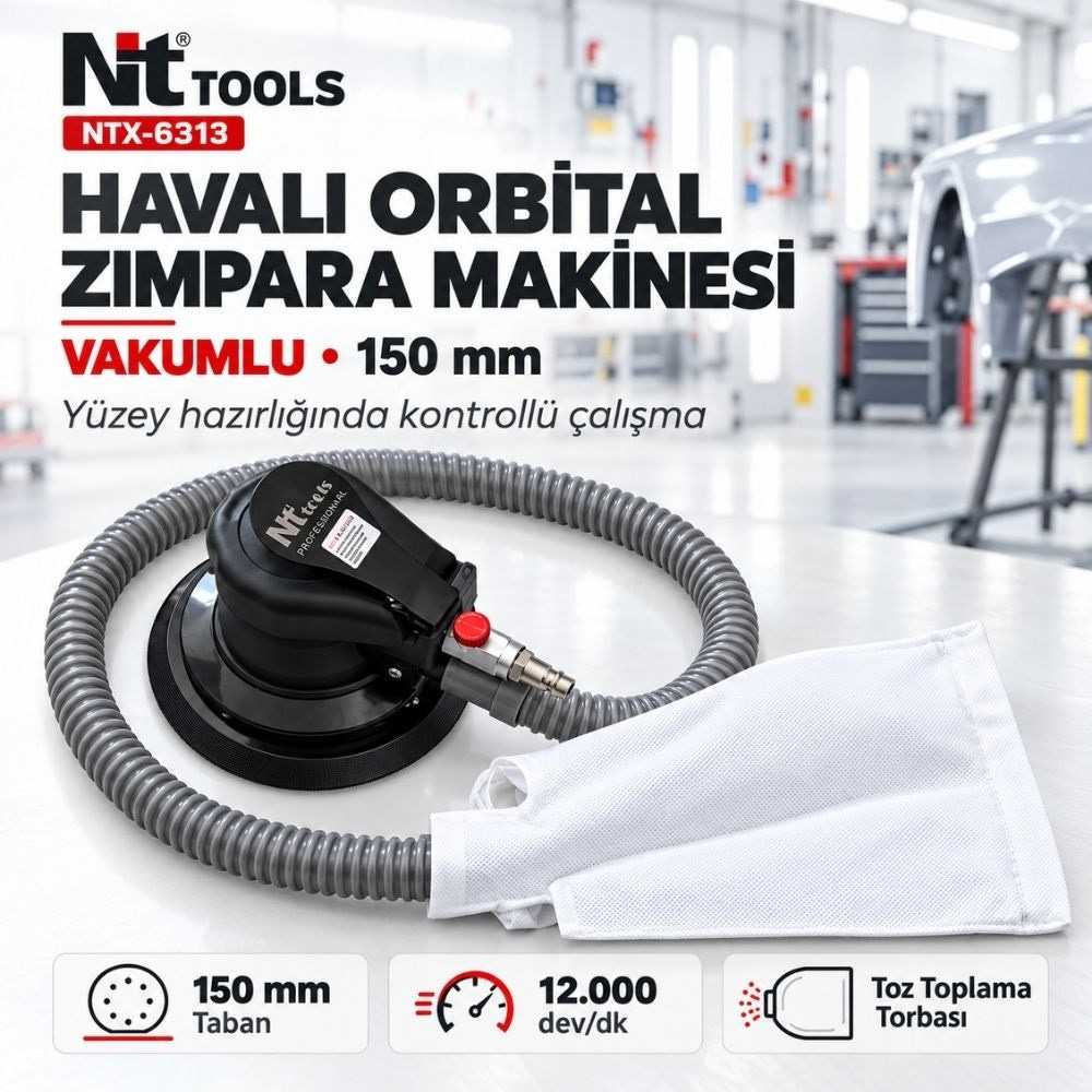 NT TOOLS Havalı Orbital Zımpara Makinesi Vakumlu 150 mm