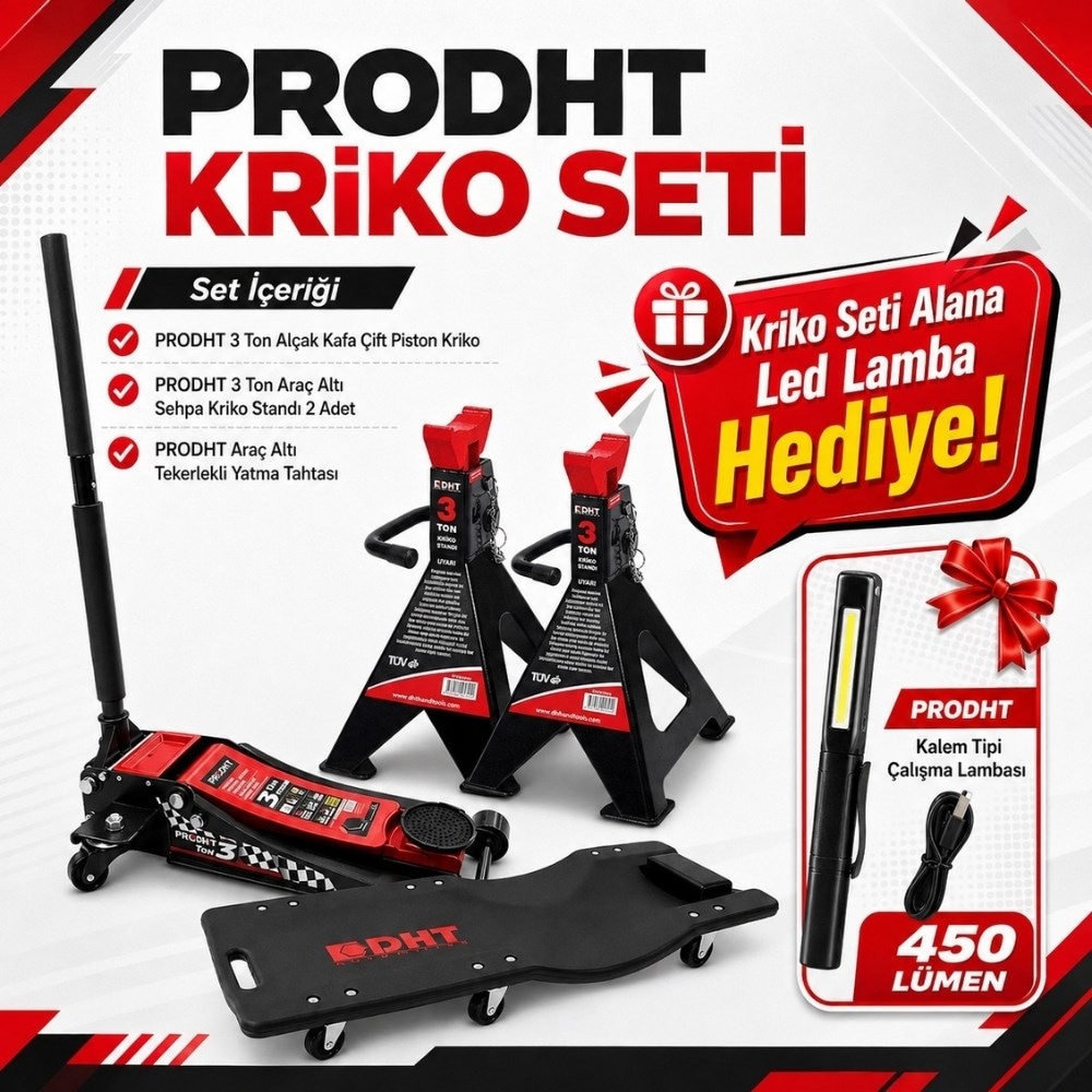 PRODHT 3 Ton Kriko, Araç Altı Sehpa ve Yatma Tahtası Seti