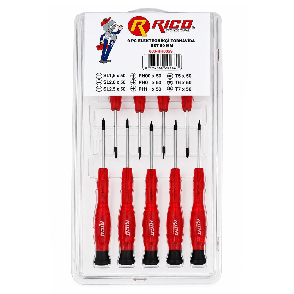 RICO Cımbızlı Elektronikçi Tornavida Seti 50 mm 10 Parça
