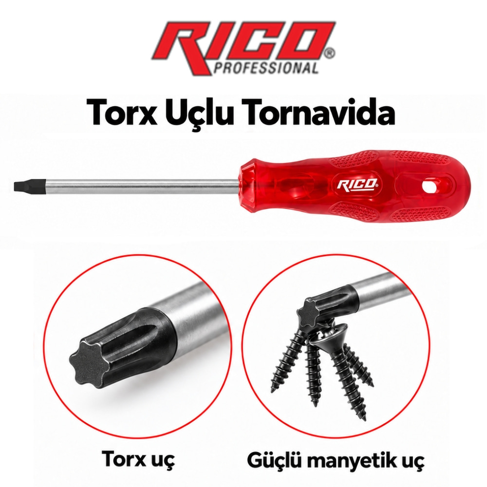 RICO T25 Torx Uçlu Tornavida Star Uzun 300 mm
