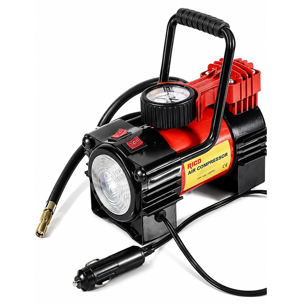 RICO Tek Pistonlu Pro Araç Lastik Şişirme Kompresörü 12 V 150 Psi