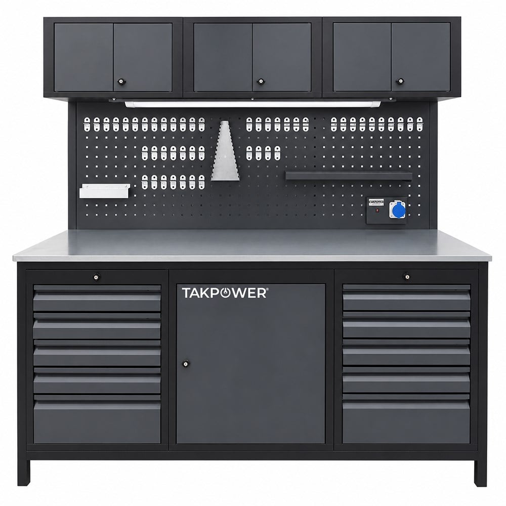 TAKPOWER 2 Metre Takım Tezgahı 10 Çekmeceli Üsten Dolaplı