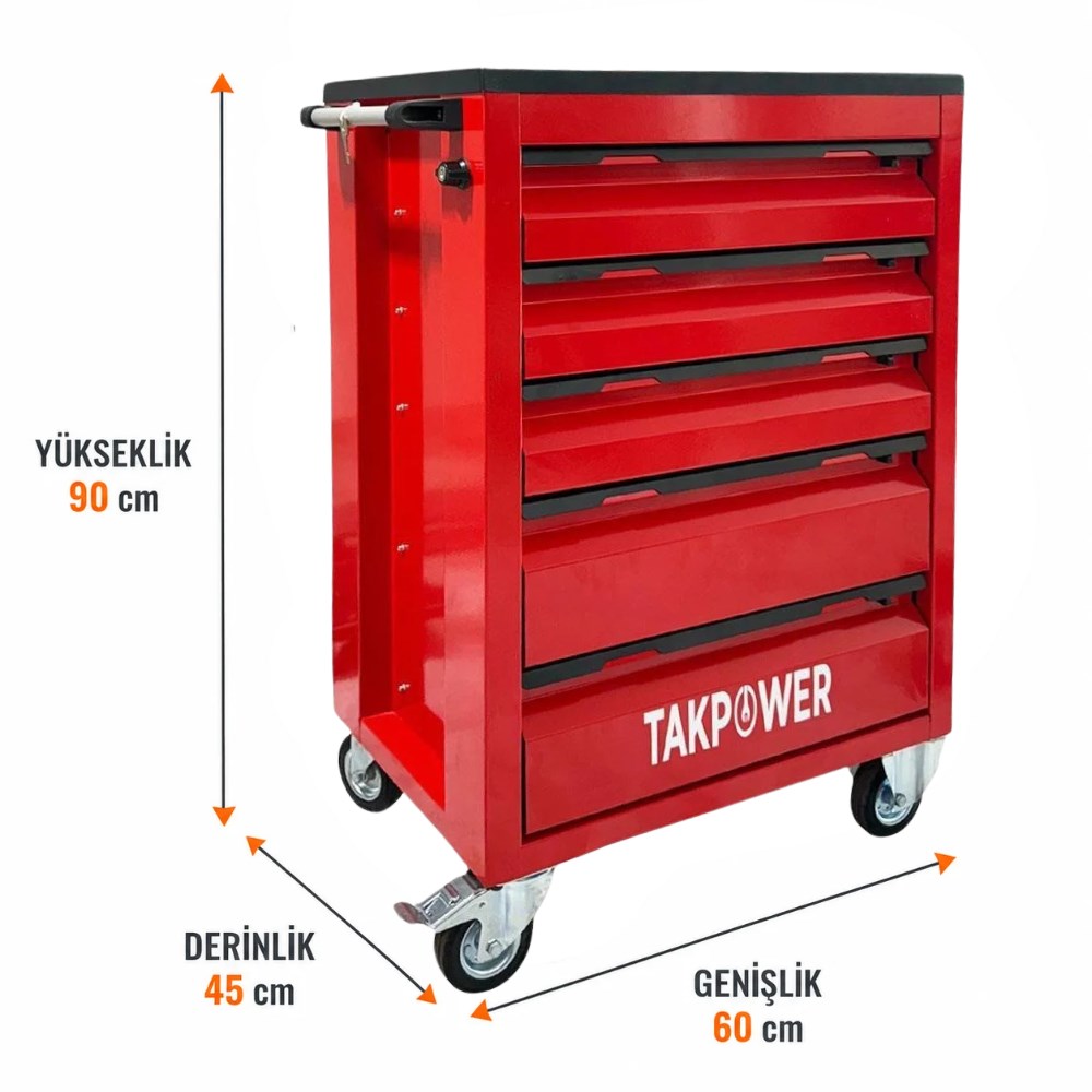 TAKPOWER 5 Çekmeceli Boş Takım Arabası Kırmızı