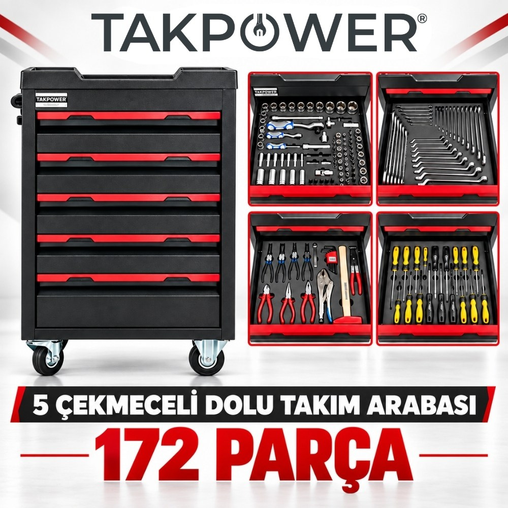 TAKPOWER 5 Çekmeceli Dolu Takım Arabası 172 Parça