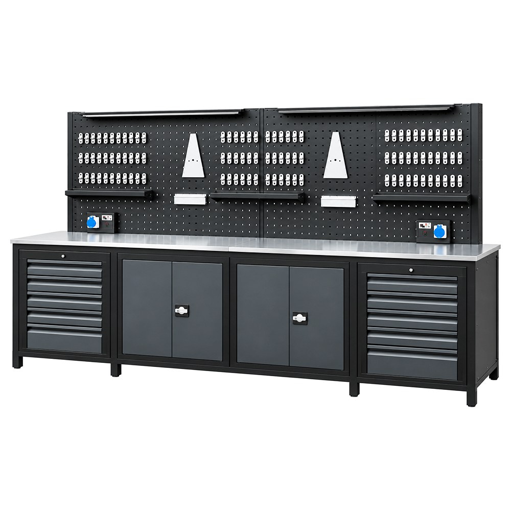 TAKPOWER TTR4430 3 Metre Takım Tezgahı 10 Çekmeceli 2 Dolaplı Ara Bölmeli Antrasit