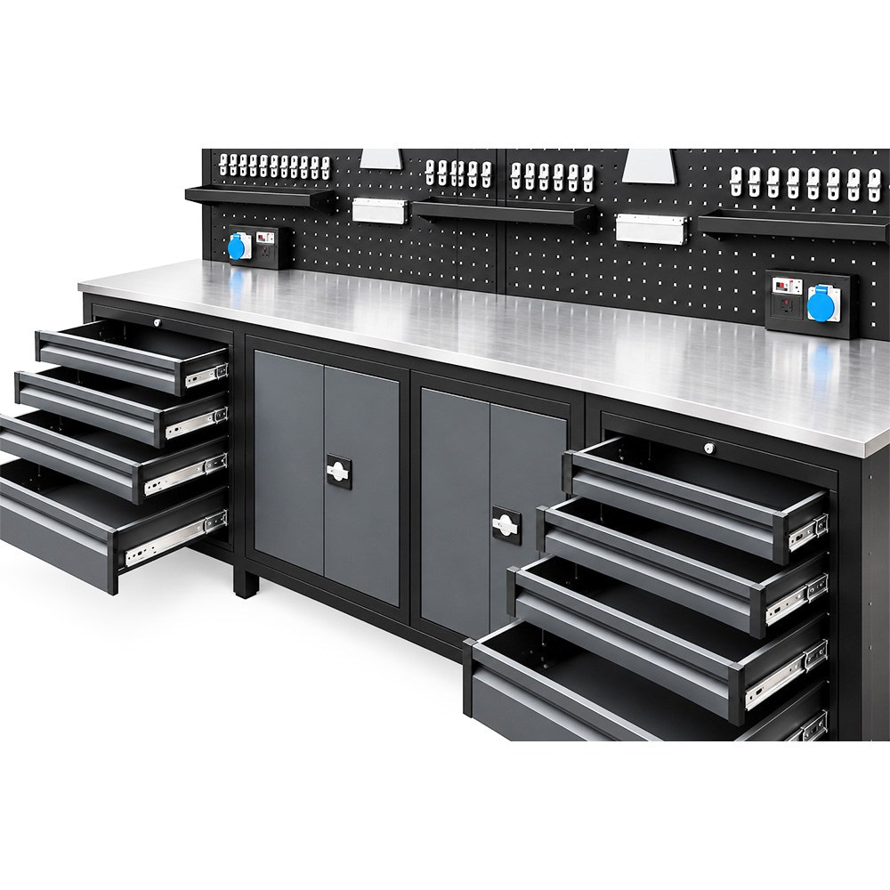 TAKPOWER TTR4430 3 Metre Takım Tezgahı 10 Çekmeceli 2 Dolaplı Ara Bölmeli Antrasit