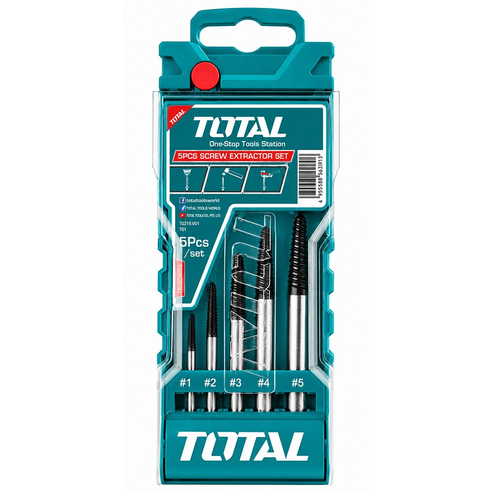 TOTAL Ters Kılavuz Kırılmış Vida Çivata Sökme Seti 5 Parça
