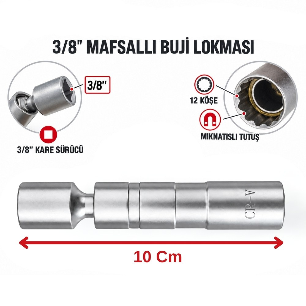UNIVERSAL 3/8 On İki Köşe Mafsallı Buji Lokması 14 mm