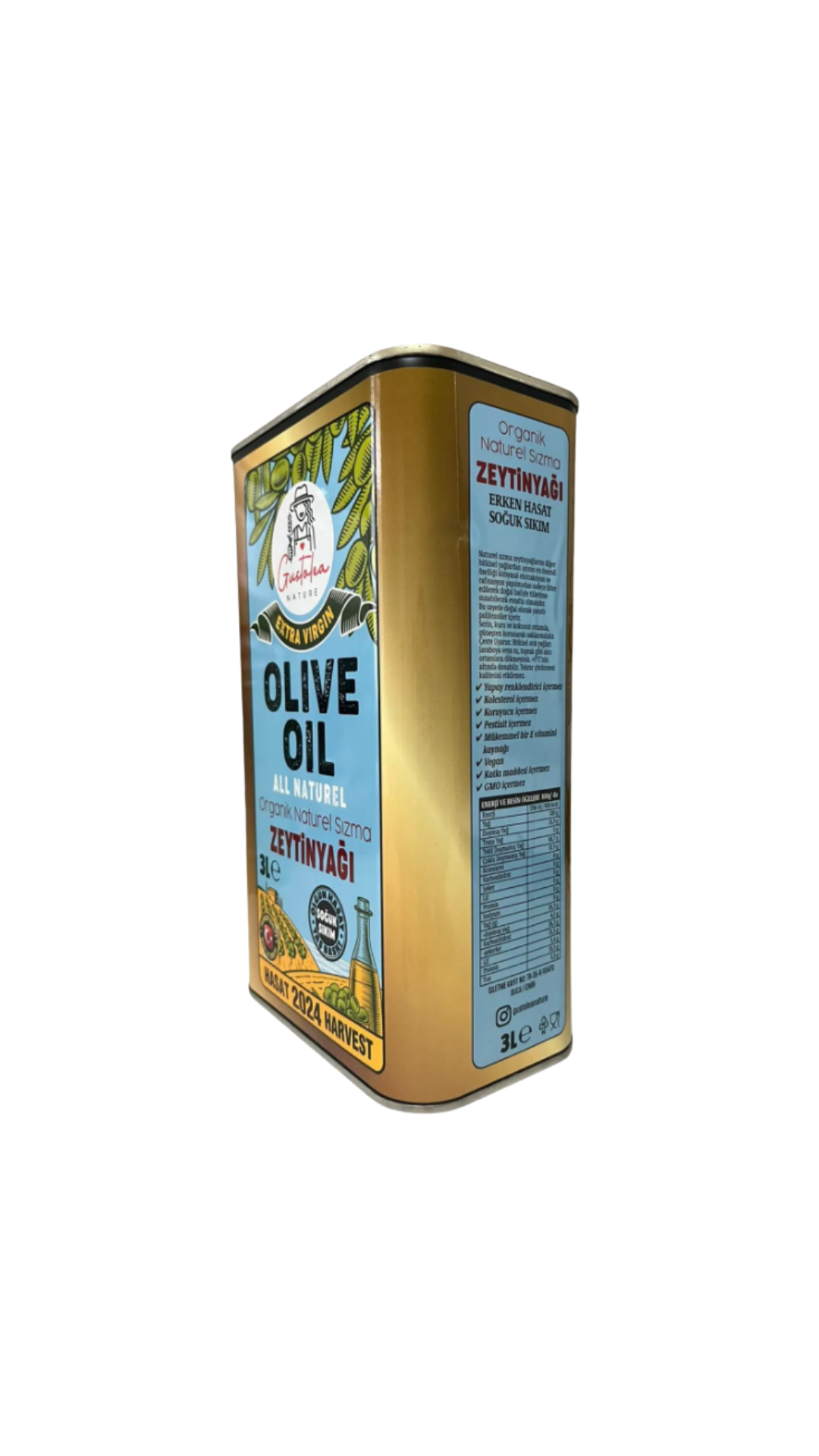 GN Gustolea Nature Organik Bebek Soğuk Sıkım Naturel Sızma Zeytinyağı 2024 Mahsul 3 L