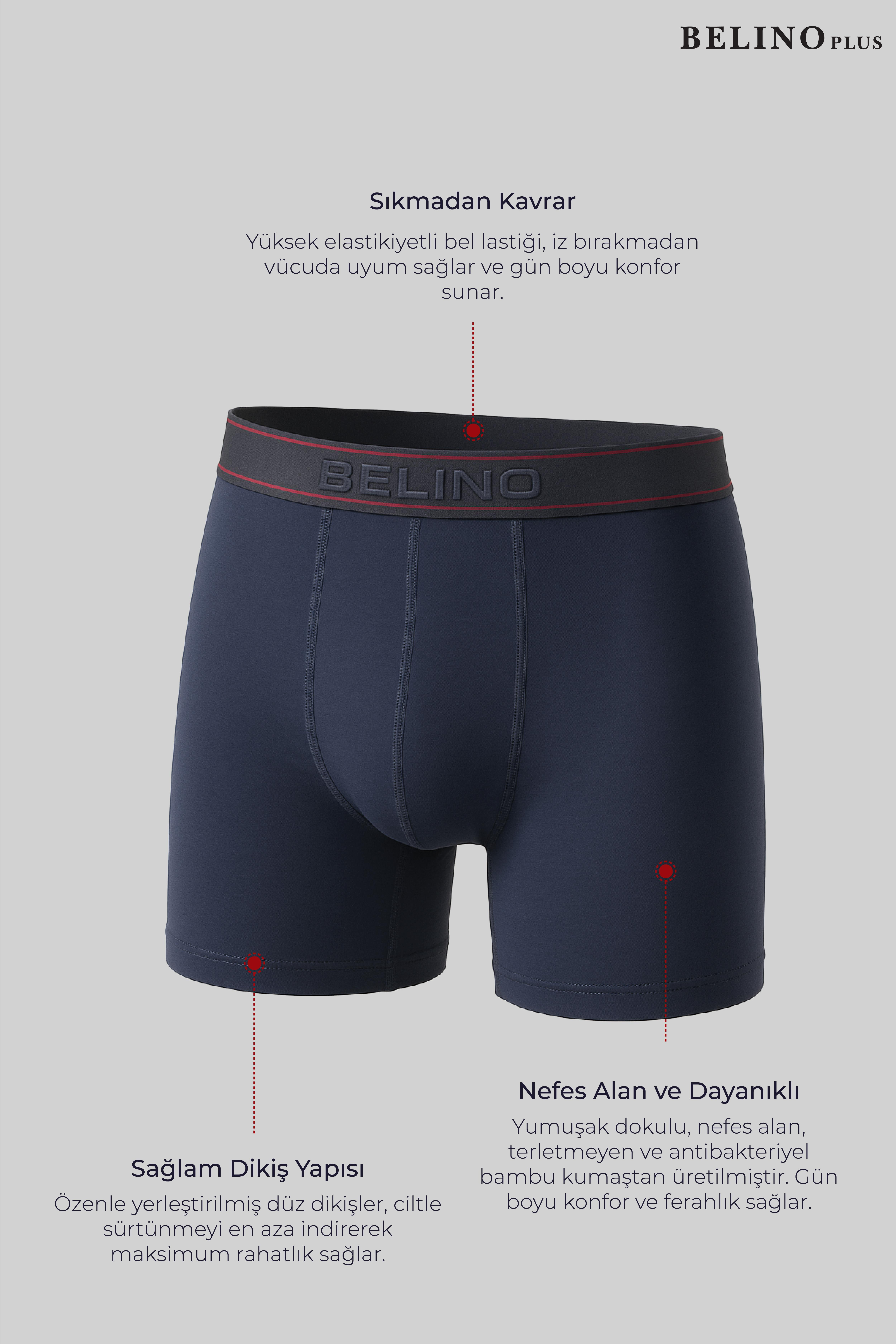 For Men Bamboo Likralı Ultra Soft Erkek Boxer Short 3 lü Kutu - BelinoPlus